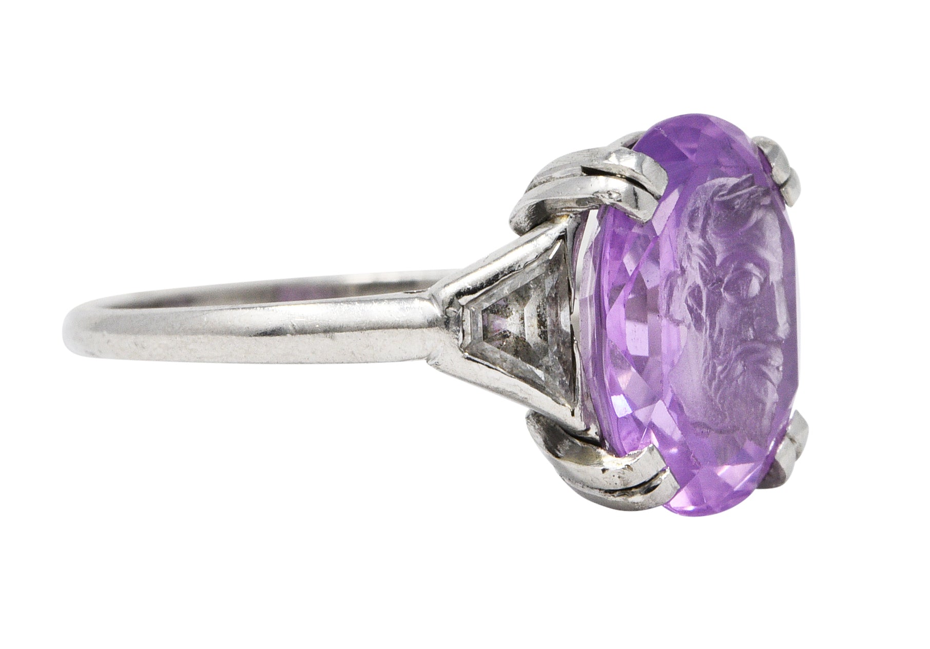 Neoclassical 4.95 CTW Purple Sapphire Diamond Platinum Zeus Intaglio Art Deco RingRing - Wilson's Estate Jewelry