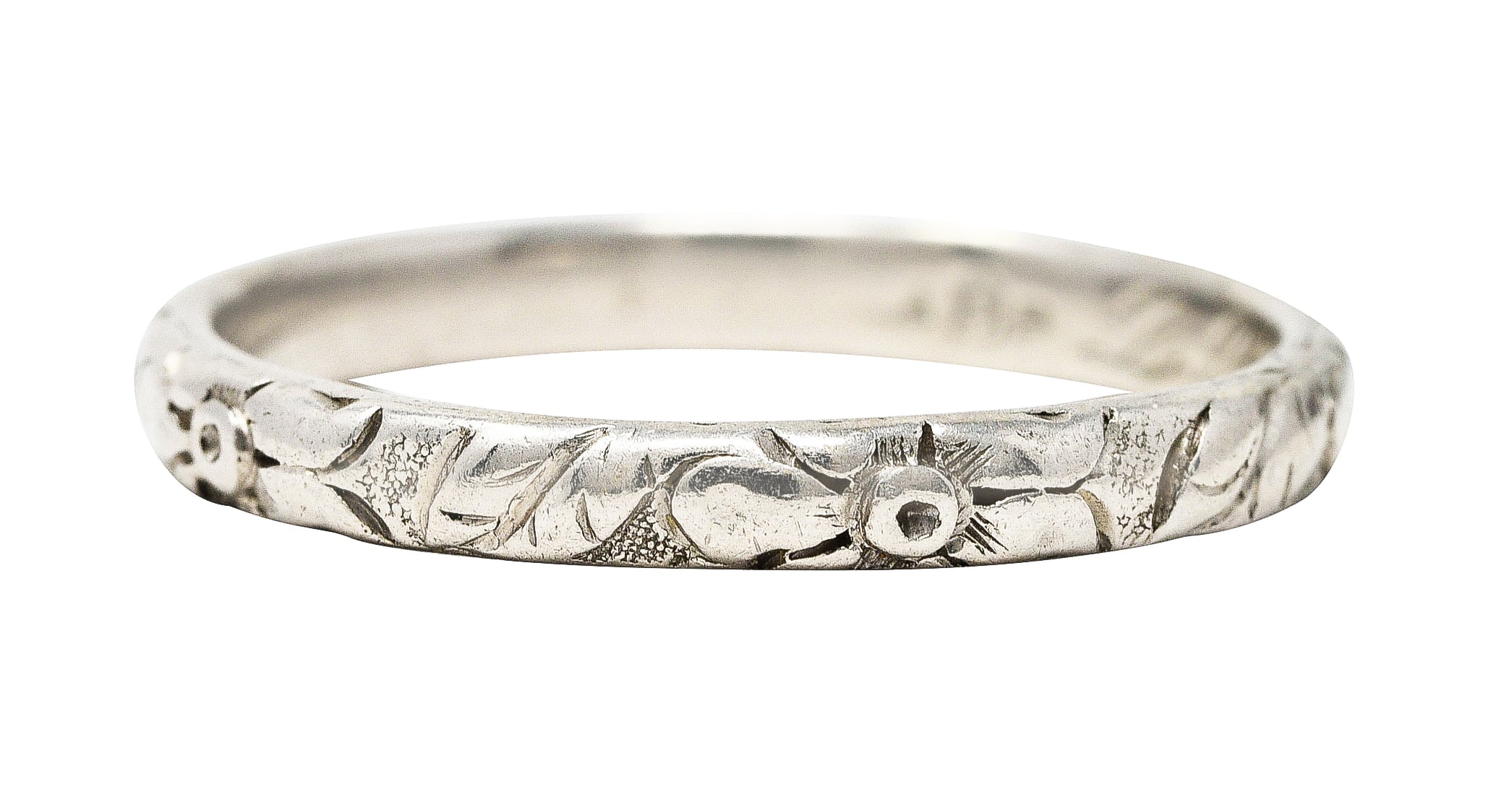 1920's Art Deco Platinum Engraved Orange Blossom Wedding Band Ring Wilson's Estate Jewelry