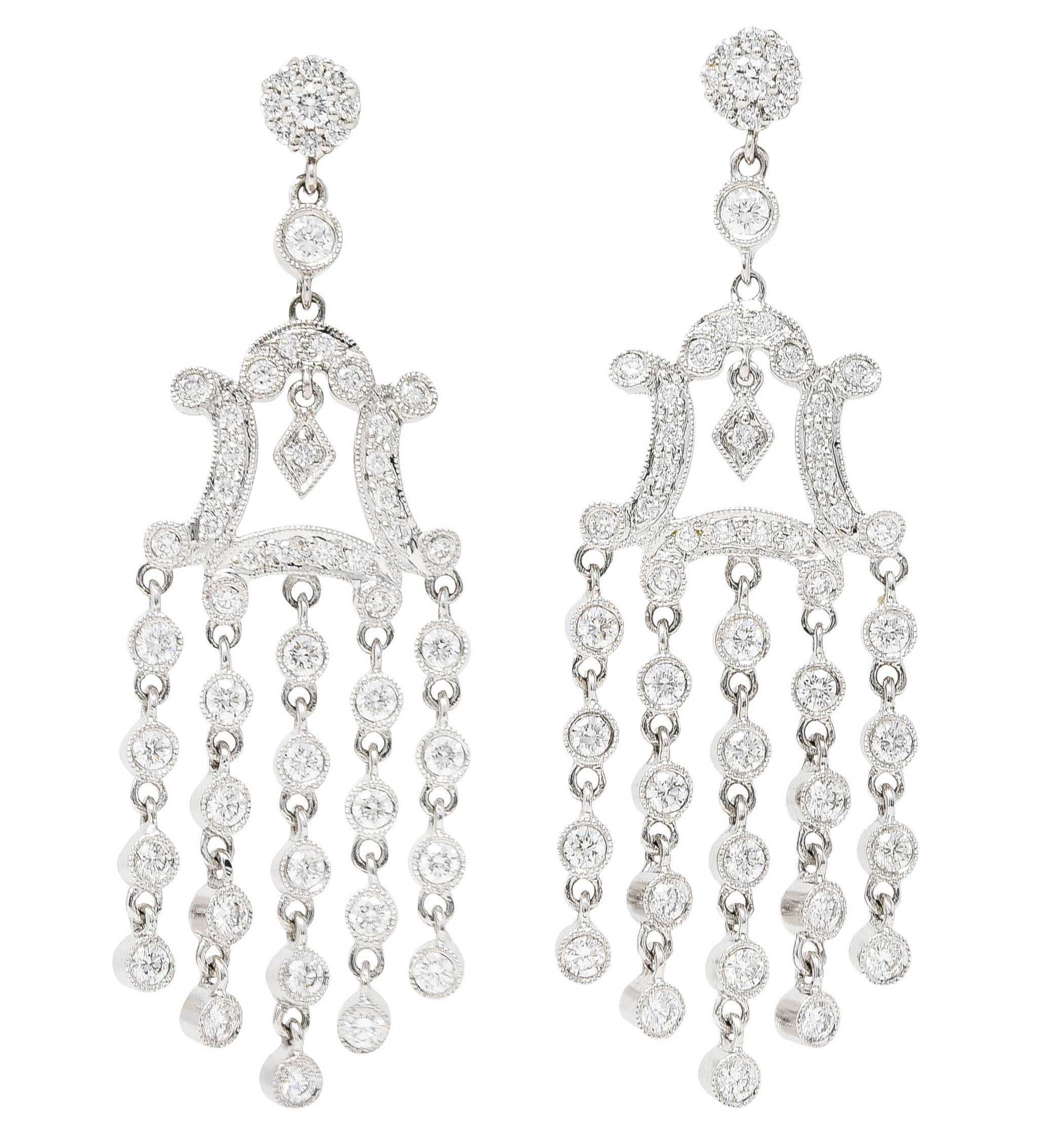 Contemporary 2.20 CTW 18 Karat White Gold Chandelier Drop Fringe Earrings Wilson's Estate Jewelry