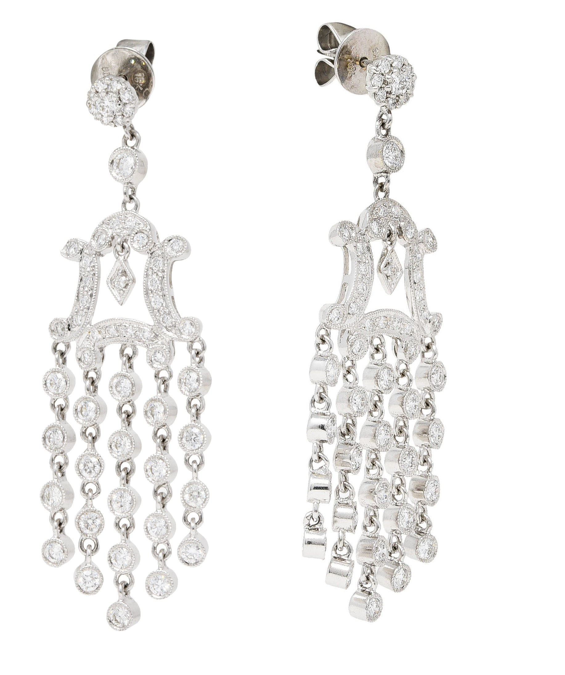 Contemporary 2.20 CTW 18 Karat White Gold Chandelier Drop Fringe Earrings Wilson's Estate Jewelry