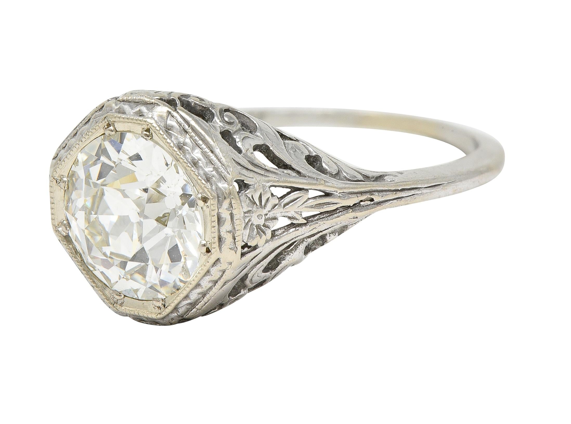 Edwardian 2.07 CTW Old European Cut Diamond 14 Karat White Gold Engagement Ring