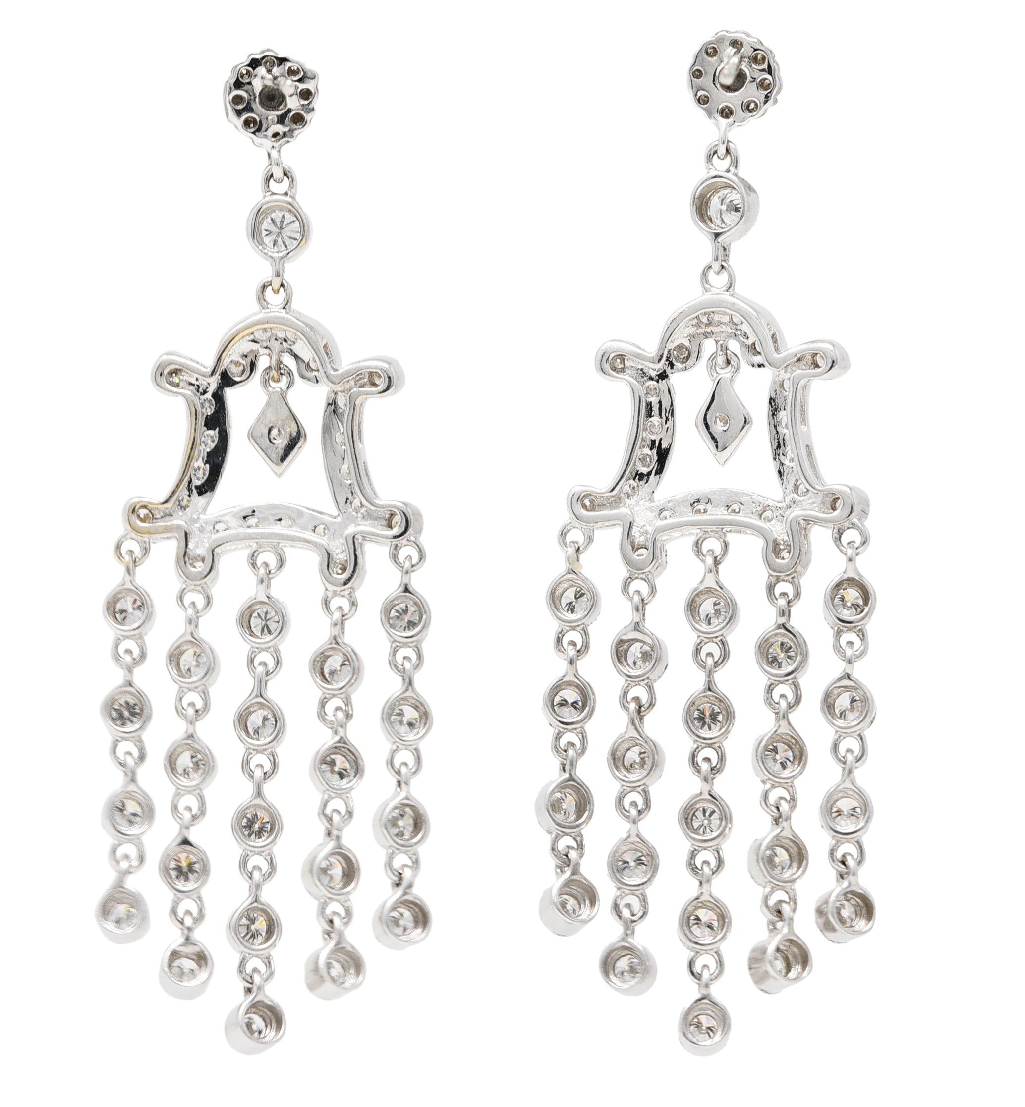 Contemporary 2.20 CTW 18 Karat White Gold Chandelier Drop Fringe Earrings Wilson's Estate Jewelry