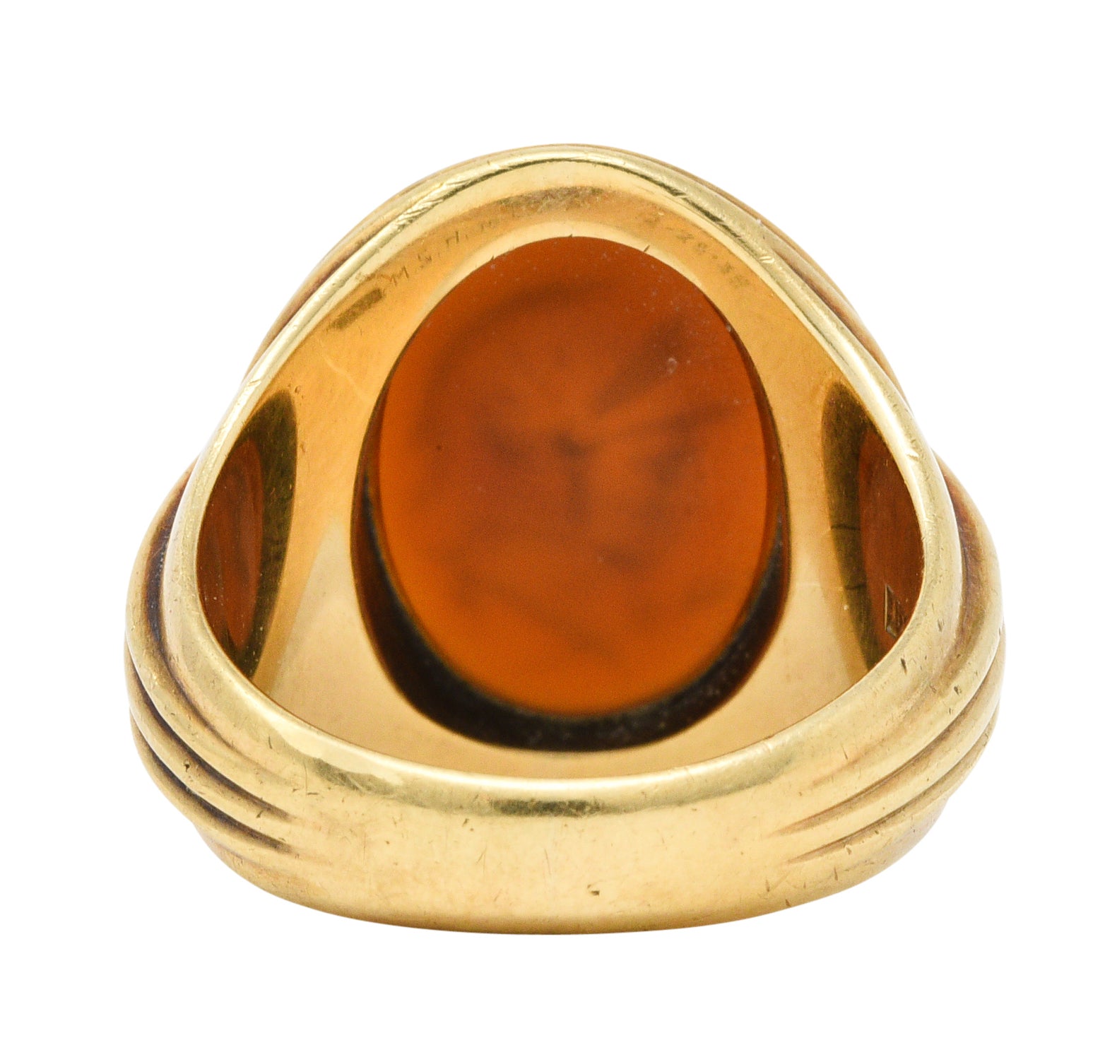 1939 Jones & Woodland Co. Sard Carnelian Intaglio 14 Karat Gold Warrior Signet RingRing - Wilson's Estate Jewelry