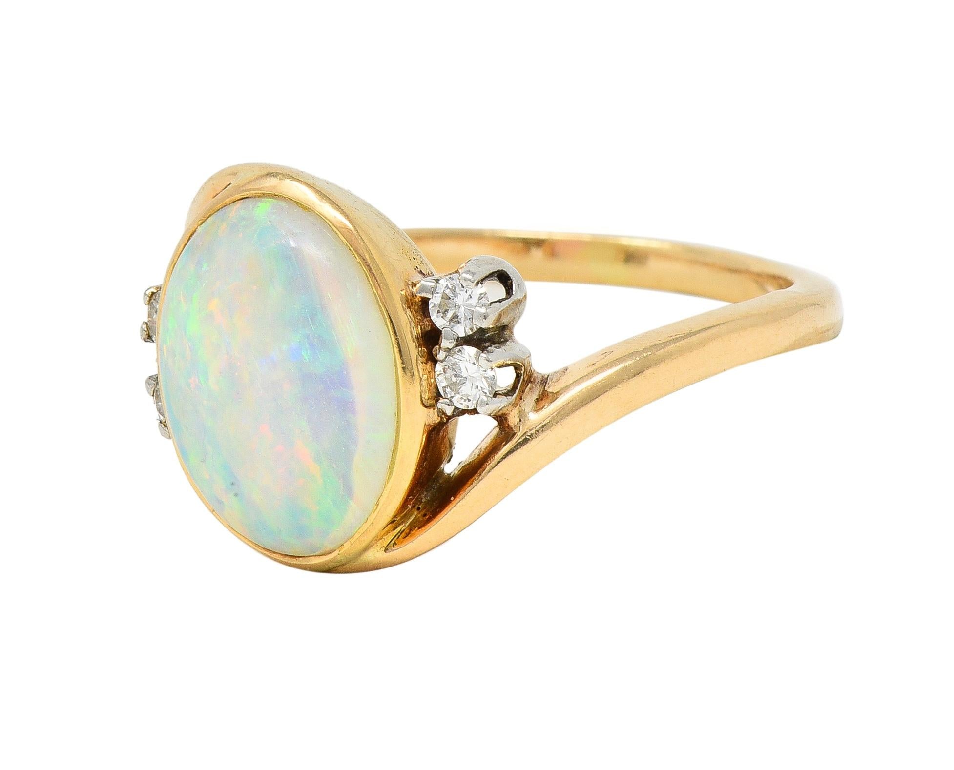 Vintage Opal Cabochon Diamond Platinum 14 Karat Yellow Gold Bypass Ring