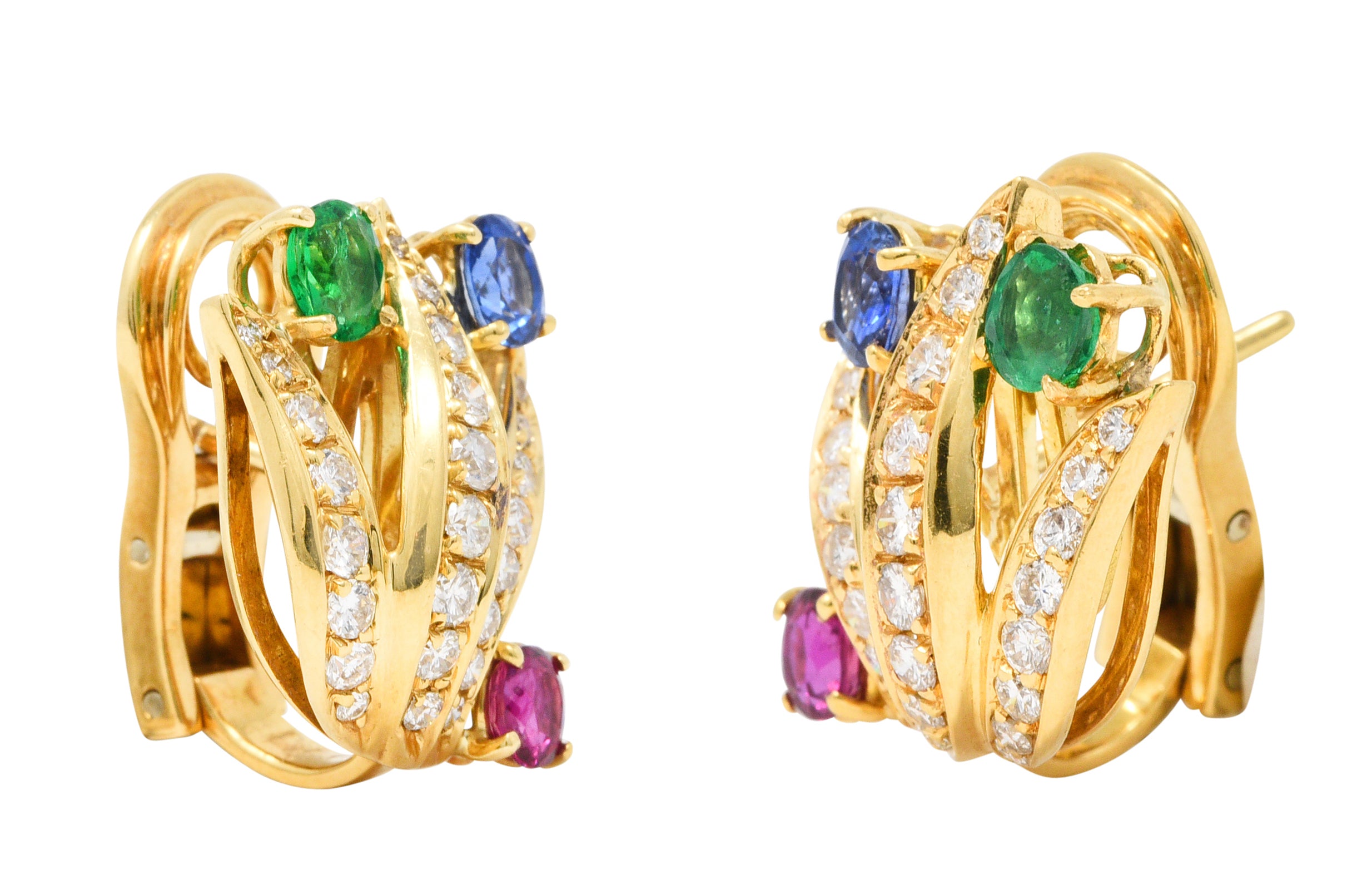 1960's Vintage Diamond Emerald Sapphire Ruby 18 Karat Gold EarringsEarrings - Wilson's Estate Jewelry