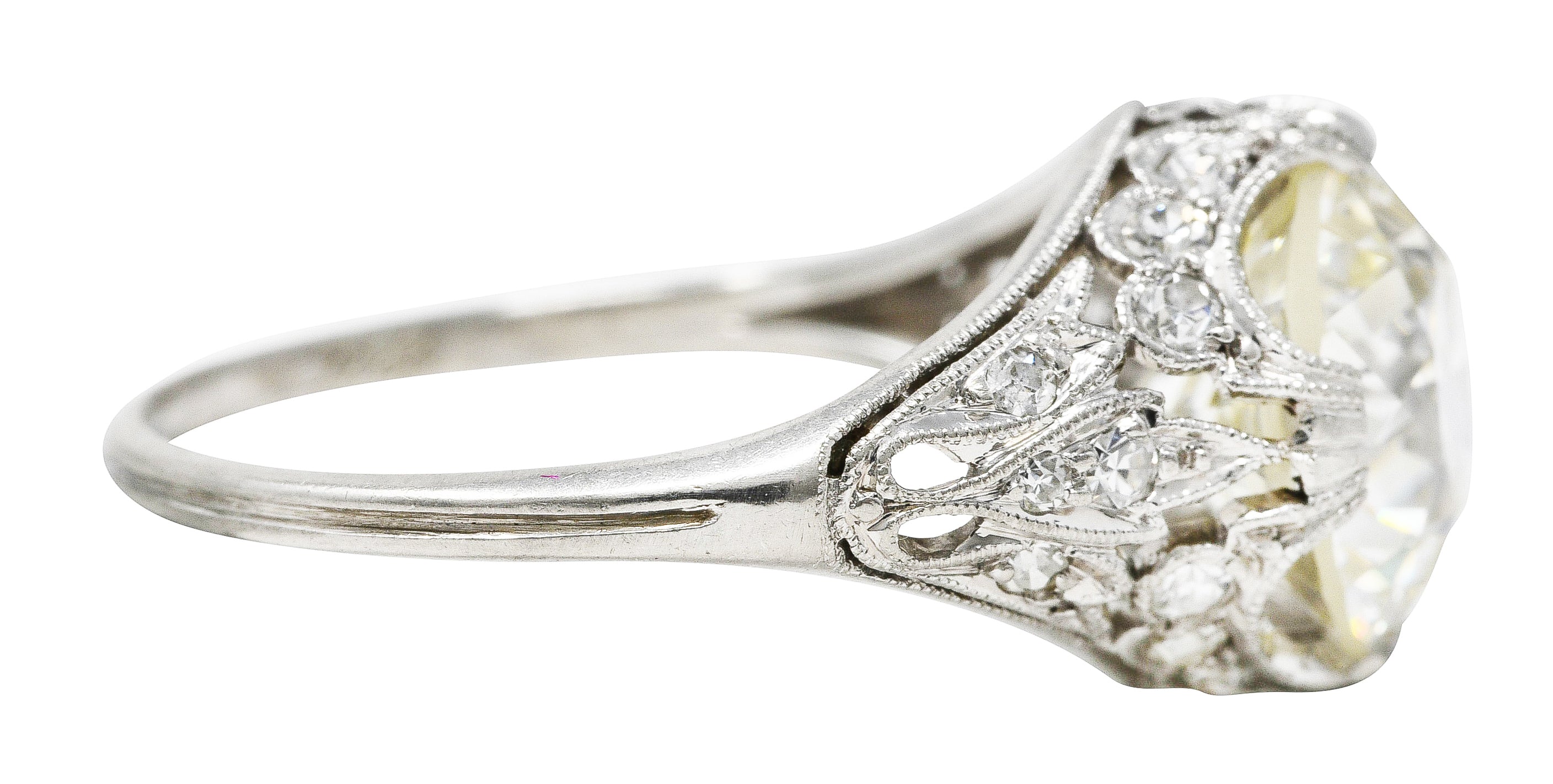 Edwardian 3.36 CTW Old European Cut Diamond Platinum Foliate Engagement Ring GIA Wilson's Estate Jewelry