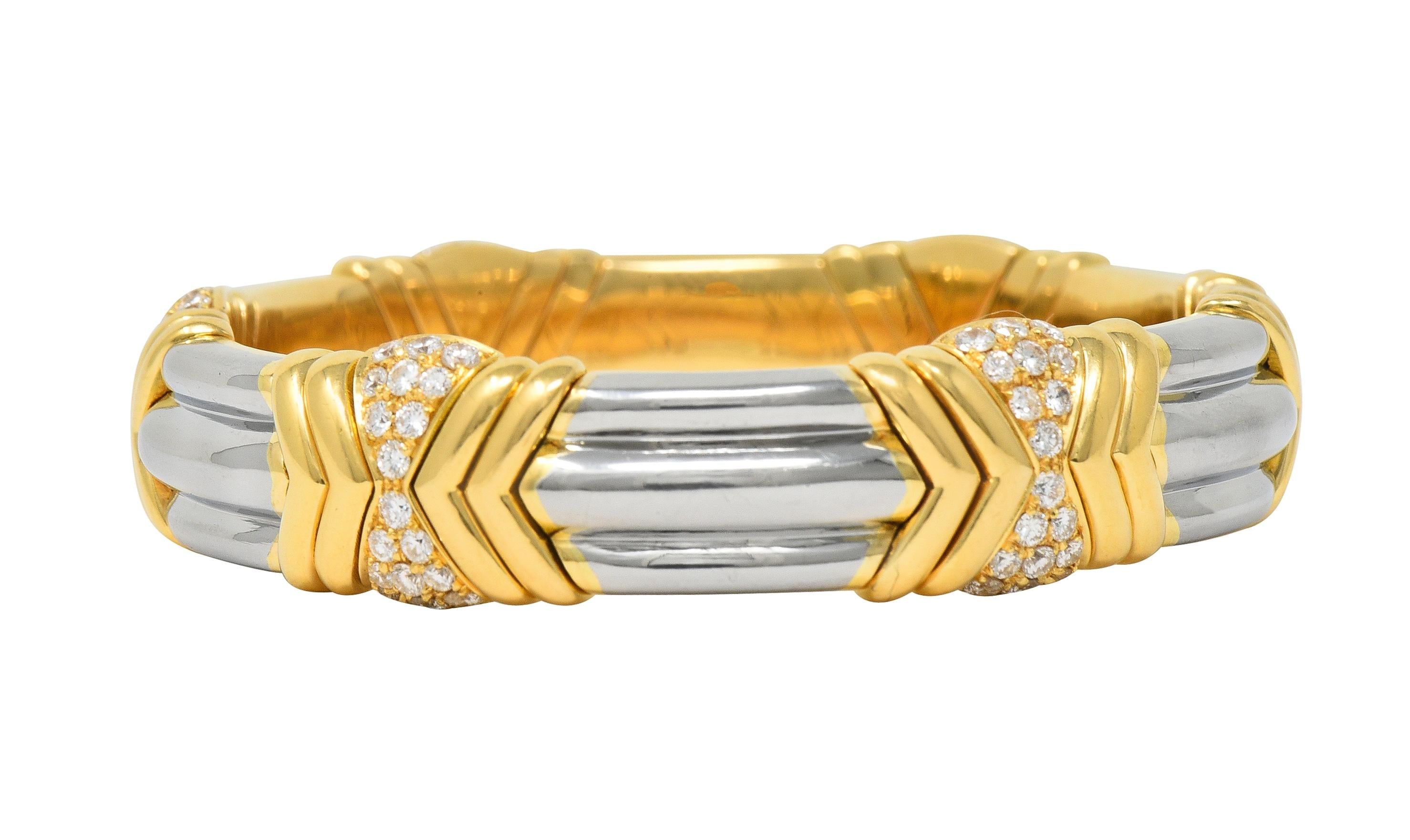 Bulgari 2.60 CTW Diamond 18 Karat Yellow Gold Steel Vintage Cuff Bracelet