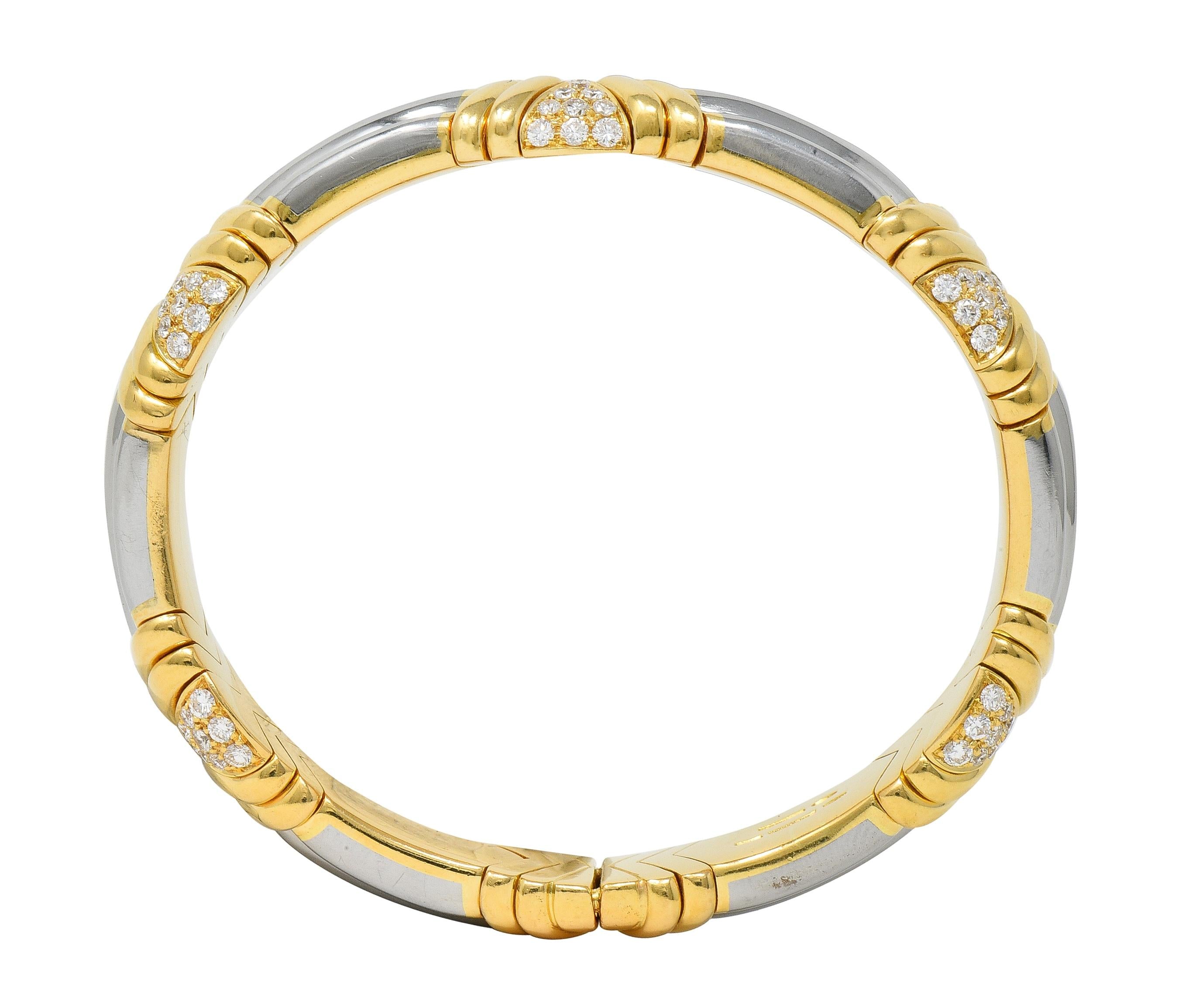 Bulgari 2.60 CTW Diamond 18 Karat Yellow Gold Steel Vintage Cuff Bracelet