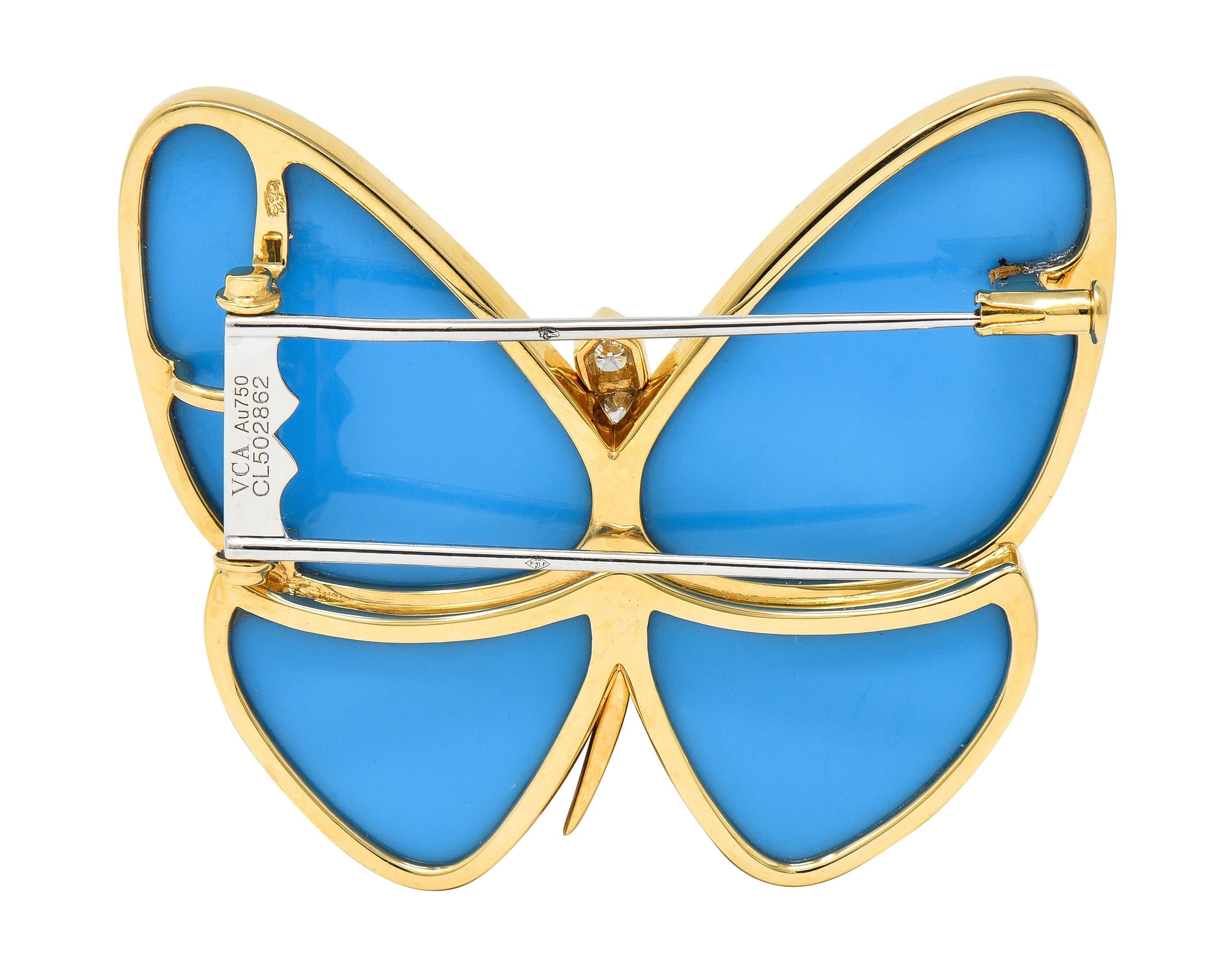 Van Cleef & Arpels Turquose Diamond 18 Karat Gold Papillon Butterfly Brooch