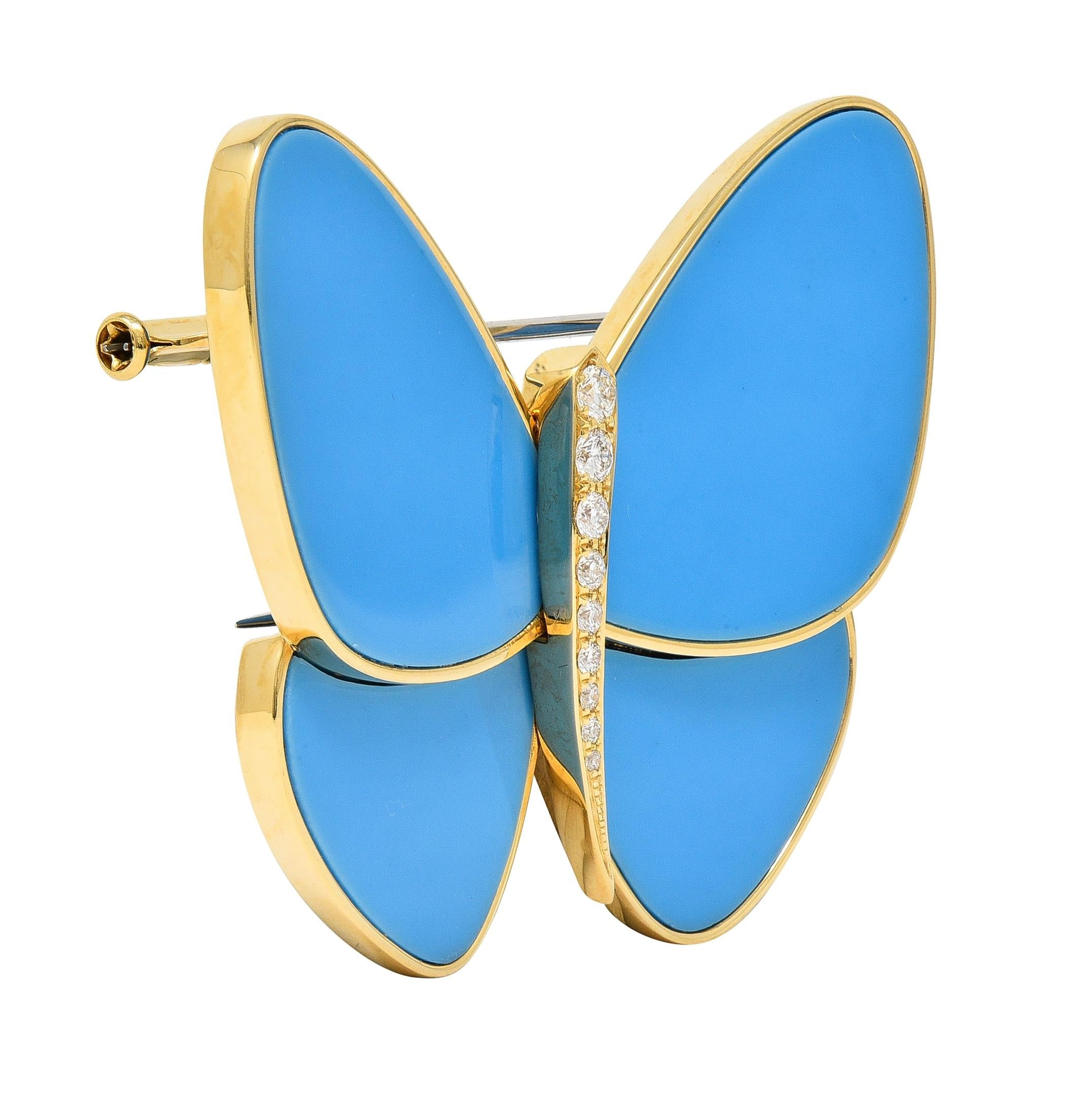 Van Cleef & Arpels Turquose Diamond 18 Karat Gold Papillon Butterfly Brooch