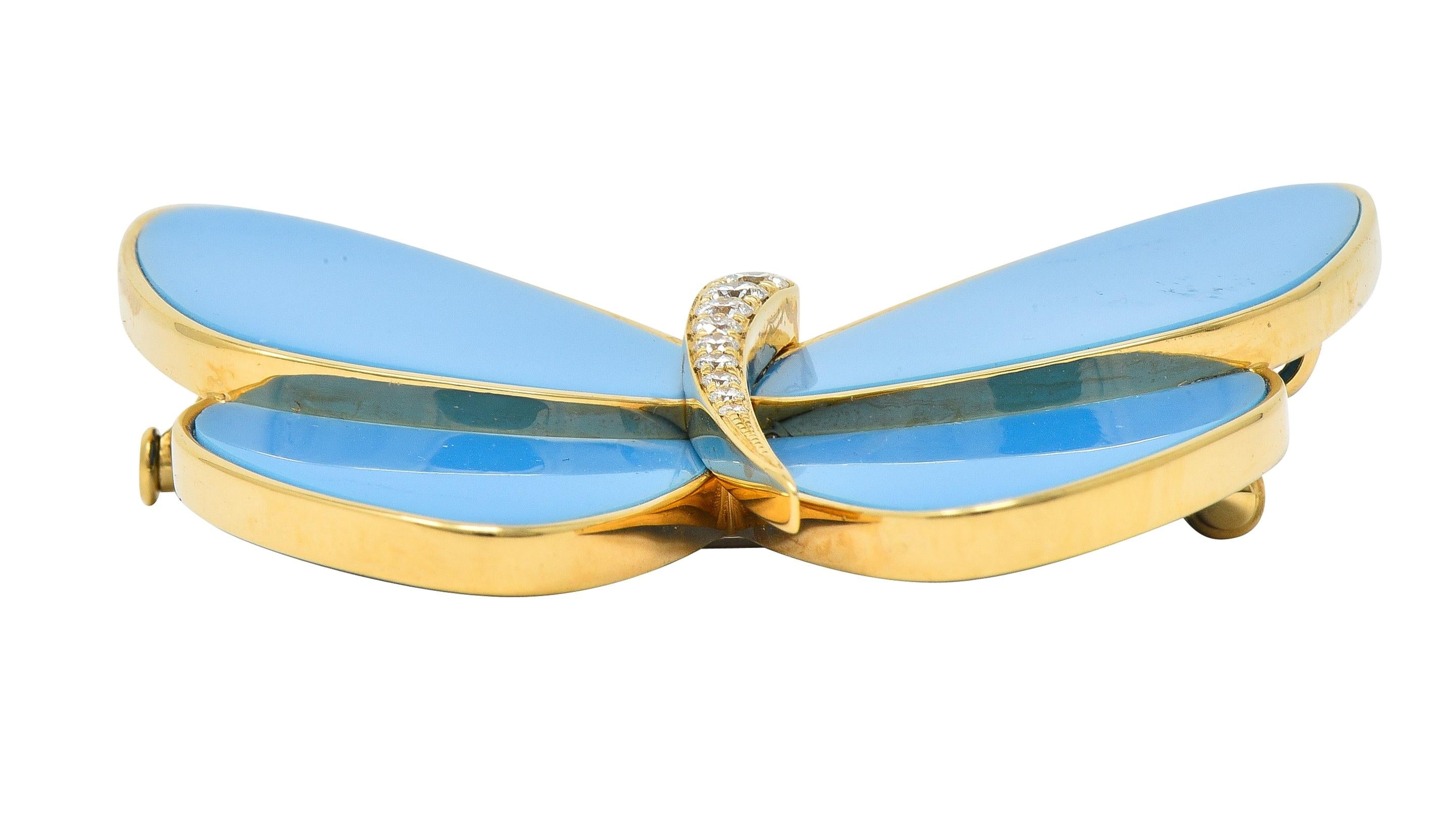 Van Cleef & Arpels Turquose Diamond 18 Karat Gold Papillon Butterfly Brooch