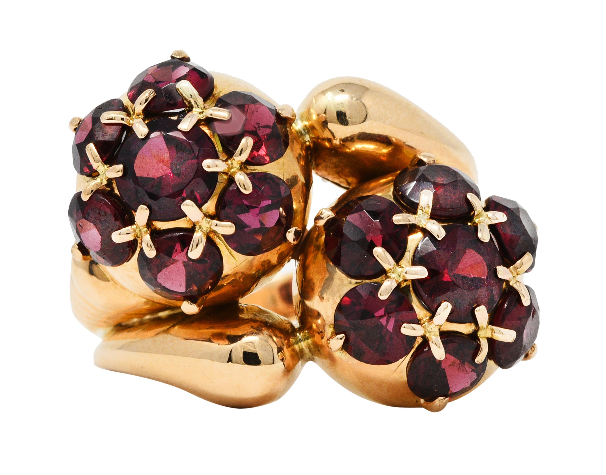 Retro Garnet 18 Karat Gold Bypass Cluster RingRing - Wilson's Estate Jewelry