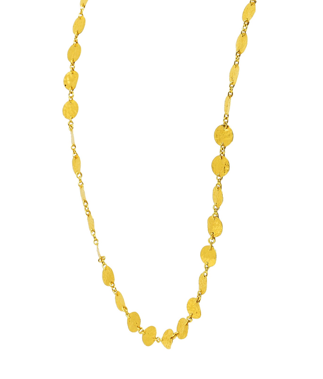 23 Karat Yellow Gold Hammered Disk Long Station NecklaceNecklaces - Wilson's Estate Jewelry