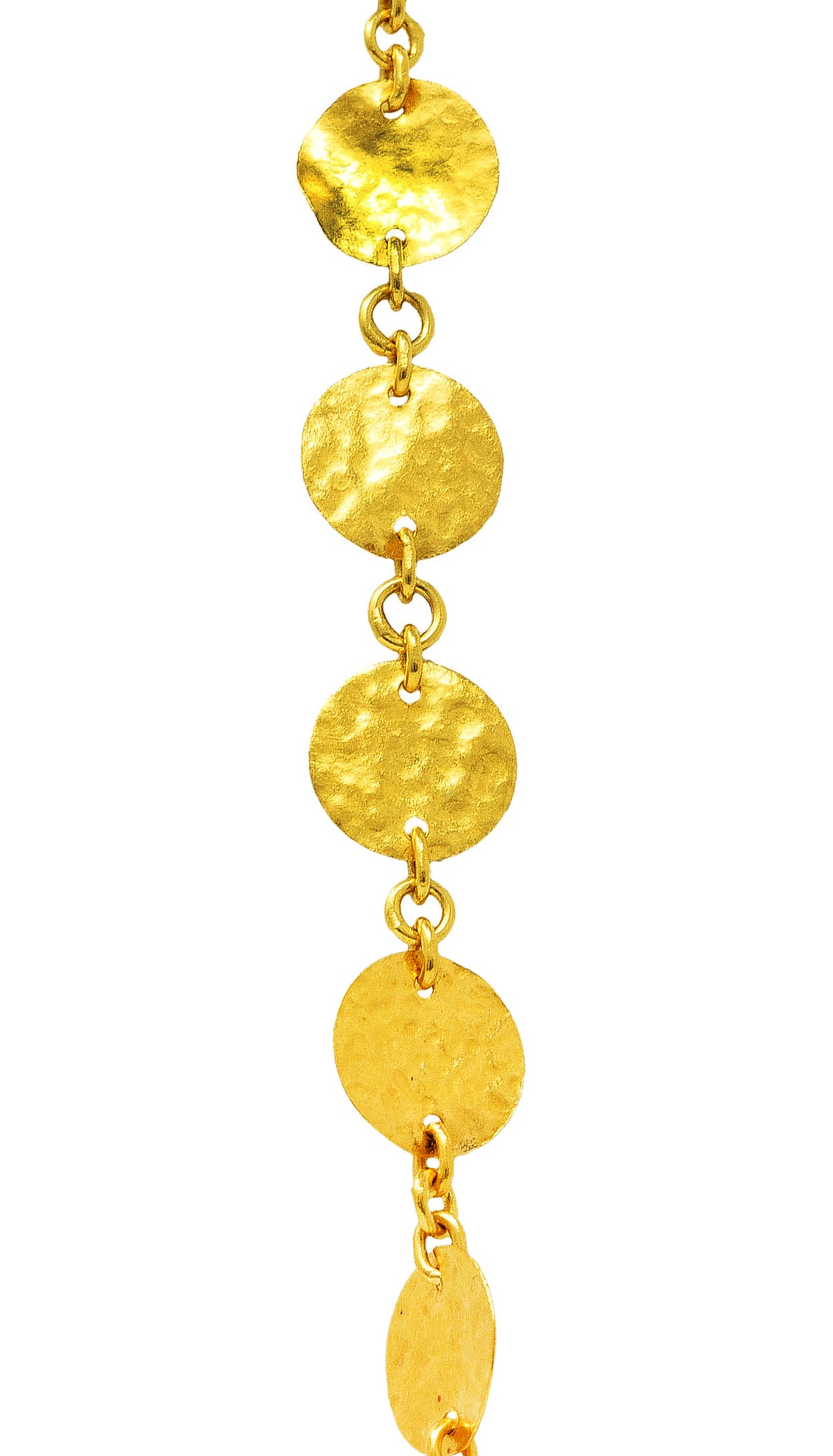 23 Karat Yellow Gold Hammered Disk Long Station NecklaceNecklaces - Wilson's Estate Jewelry