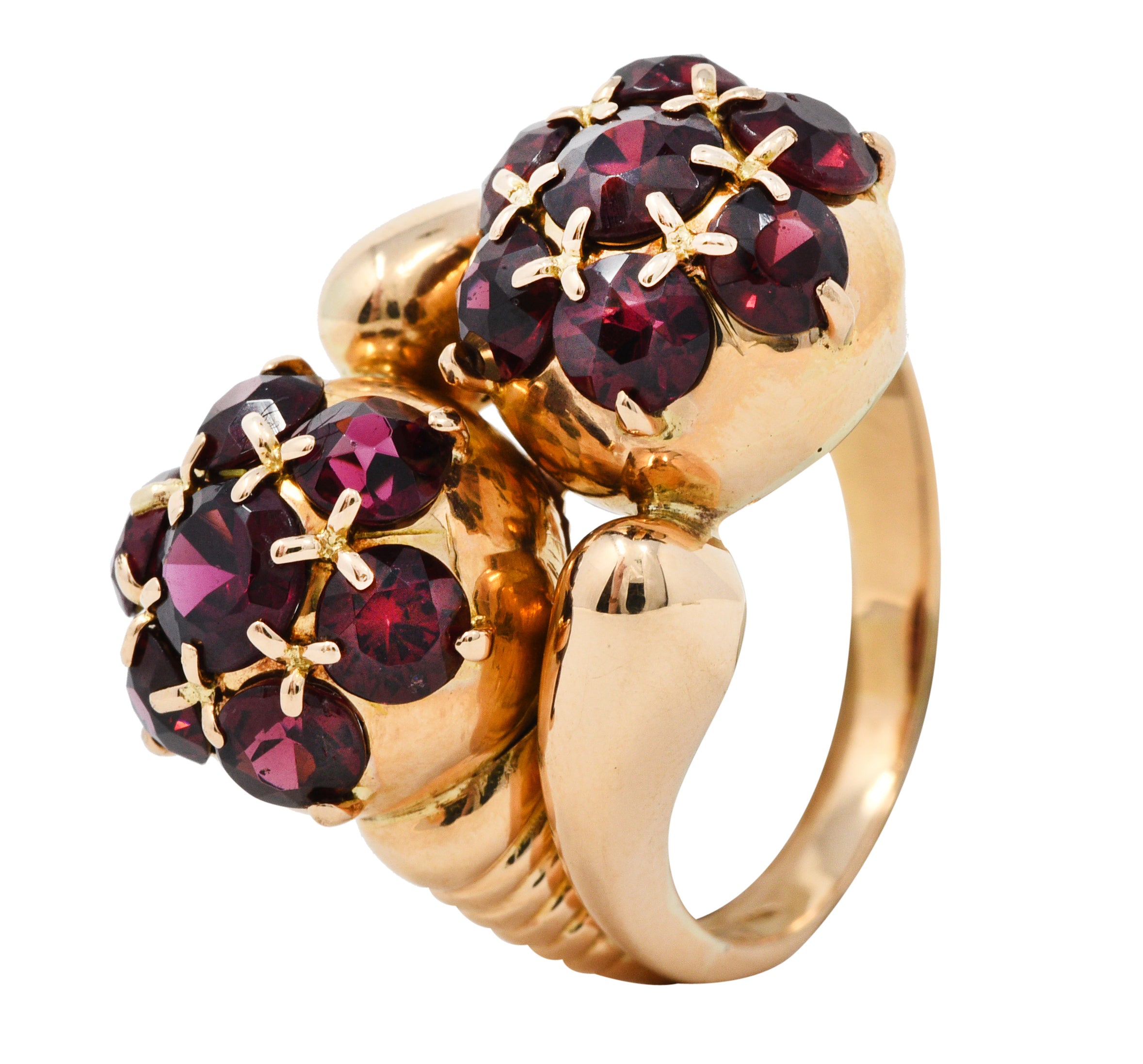 Retro Garnet 18 Karat Gold Bypass Cluster RingRing - Wilson's Estate Jewelry