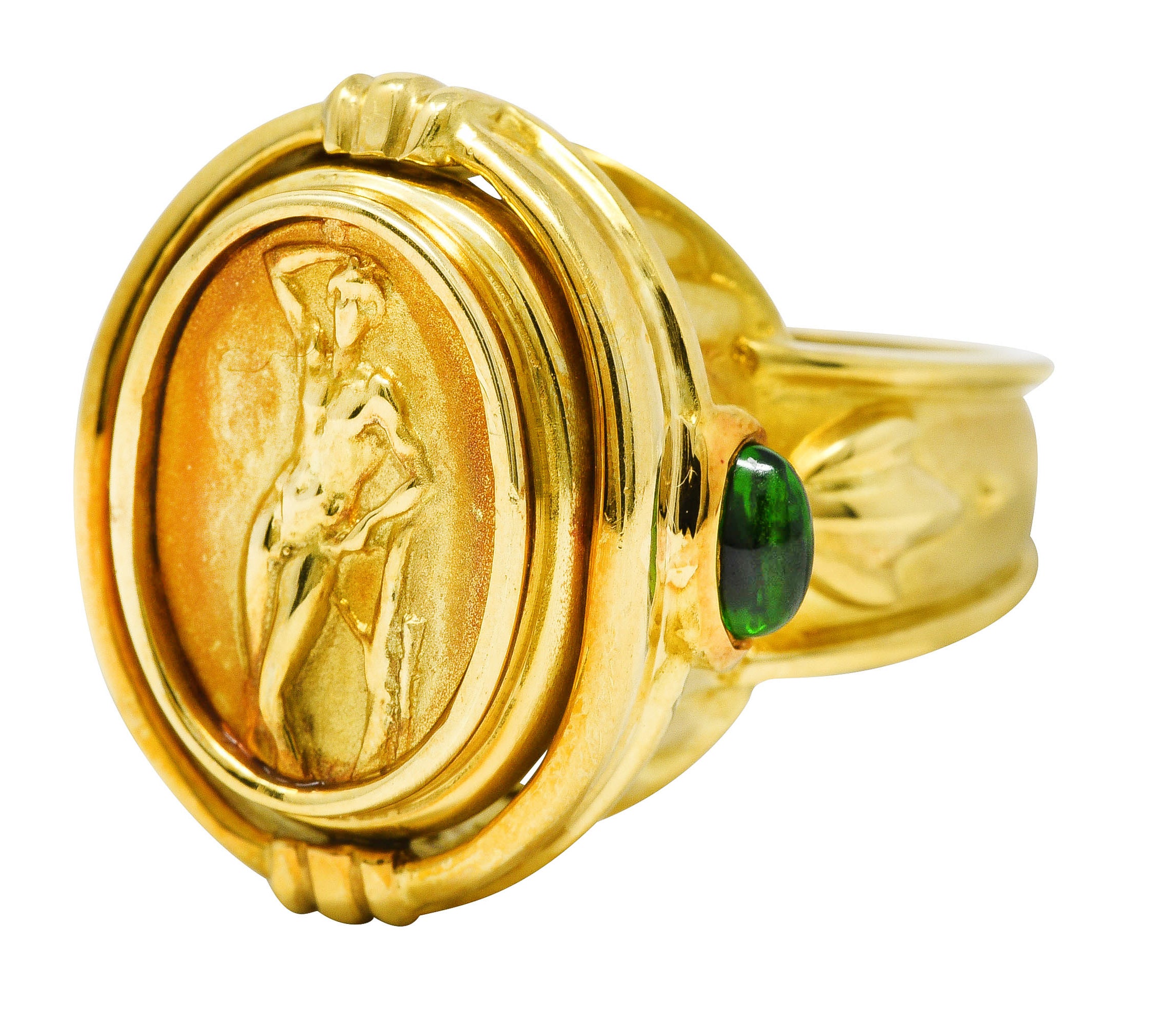 Seidengang Neoclassical Amethyst Green Tourmaline 18 Karat Yellow Gold Classic Apollo Flip Ring Wilson's Estate Jewelry