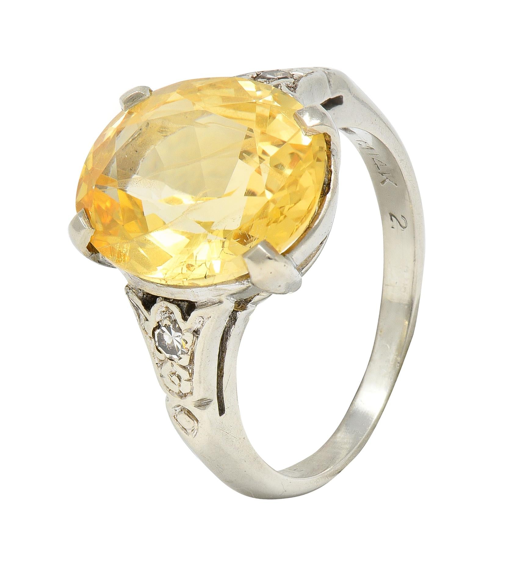 Art Deco 5.22 CTW Yellow Ceylon Sapphire Diamond 14 Karat Gold  Antique Ring GIA