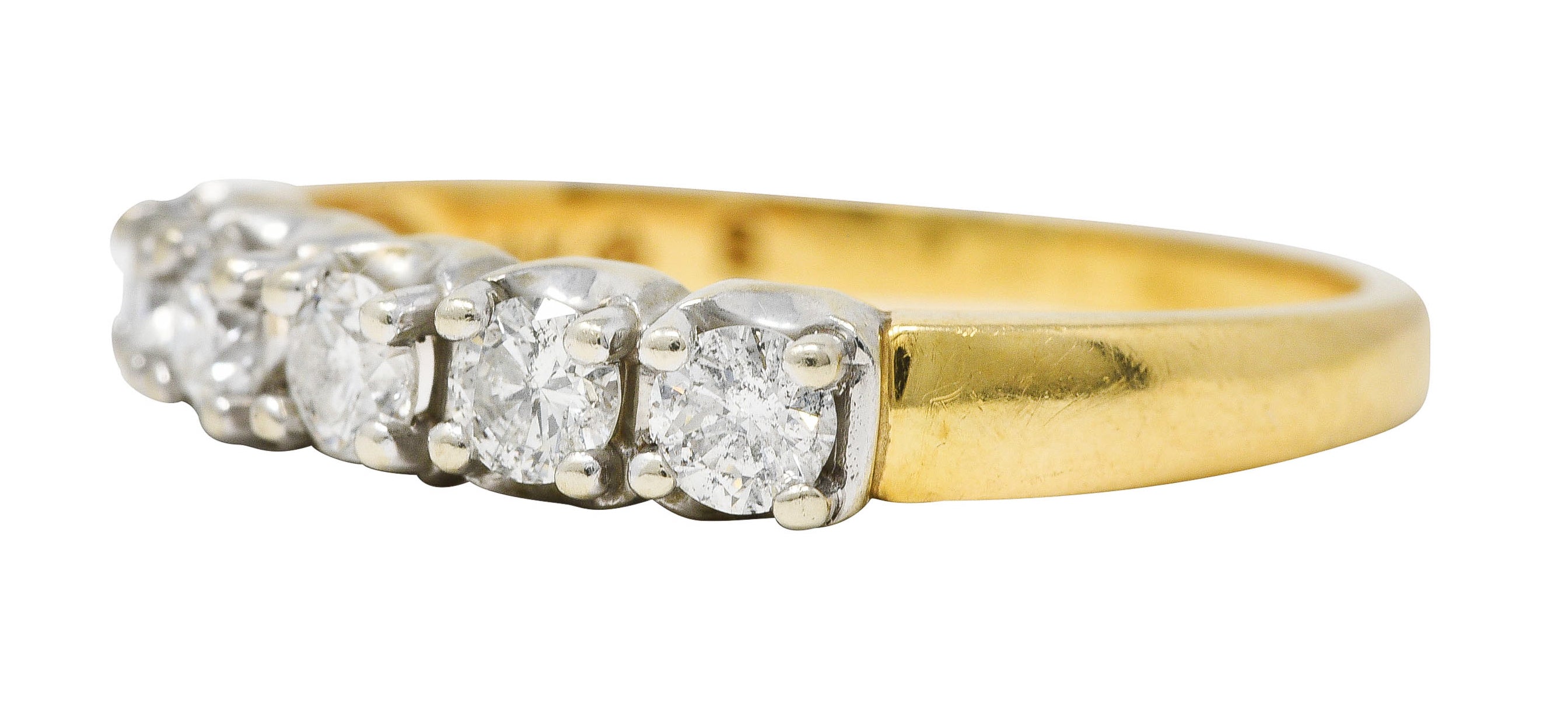 1940's Retro 0.50 CTW Diamond 14 Karat Two-Tone Anniversary Vintage Band Ring Wilson's Estate Jewelry