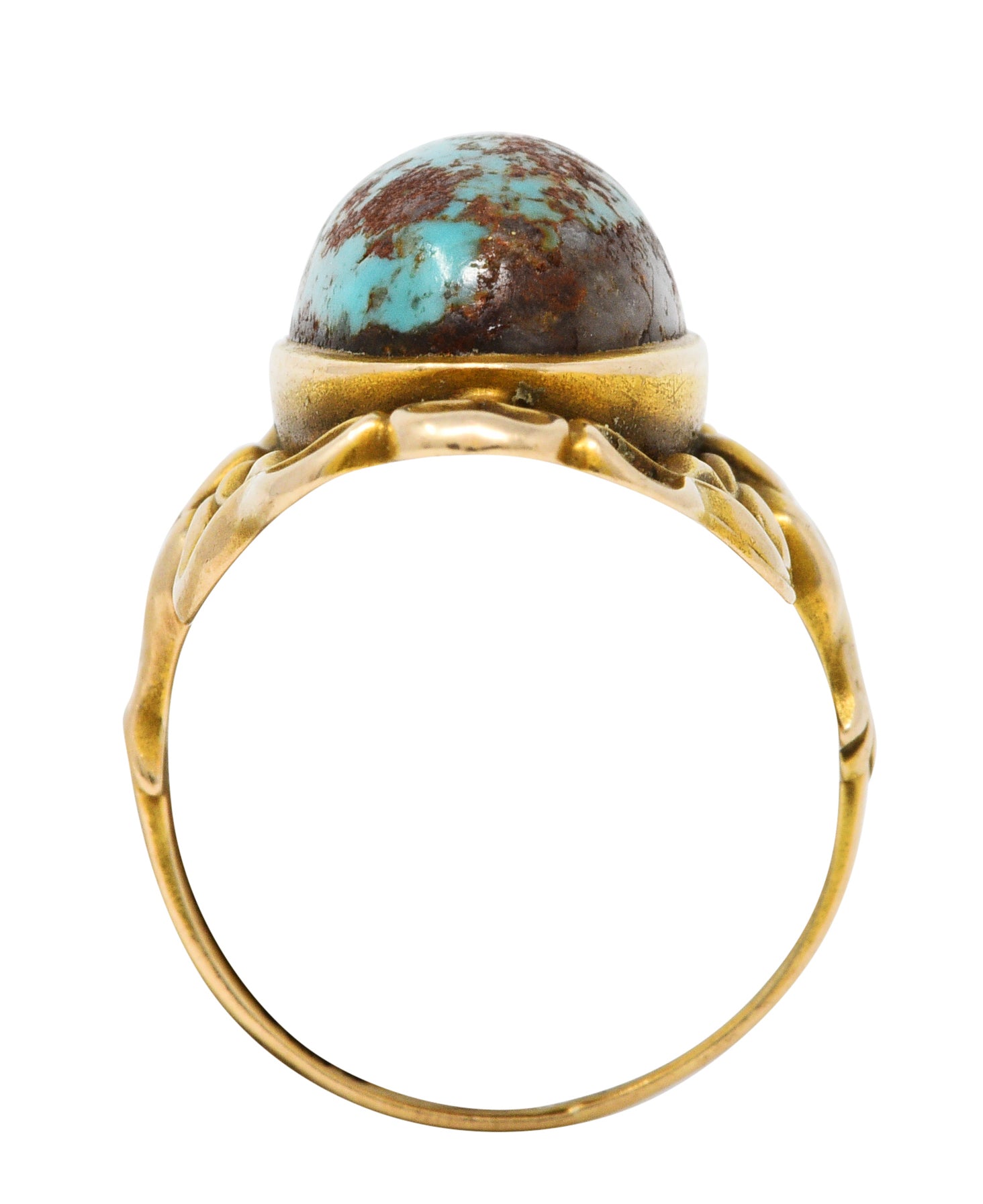 Art Nouveau Turquoise 14 Karat Yellow Gold Cabochon RingRing - Wilson's Estate Jewelry