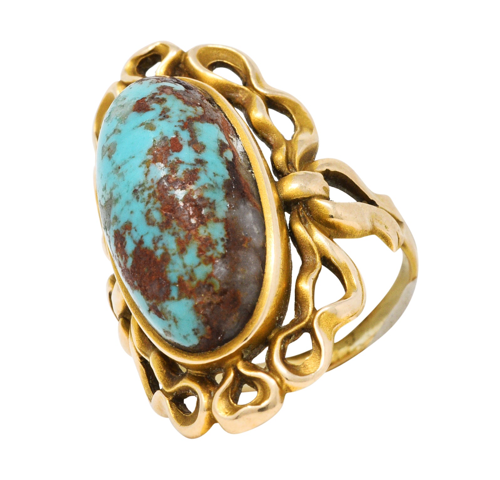 Art Nouveau Turquoise 14 Karat Yellow Gold Cabochon RingRing - Wilson's Estate Jewelry