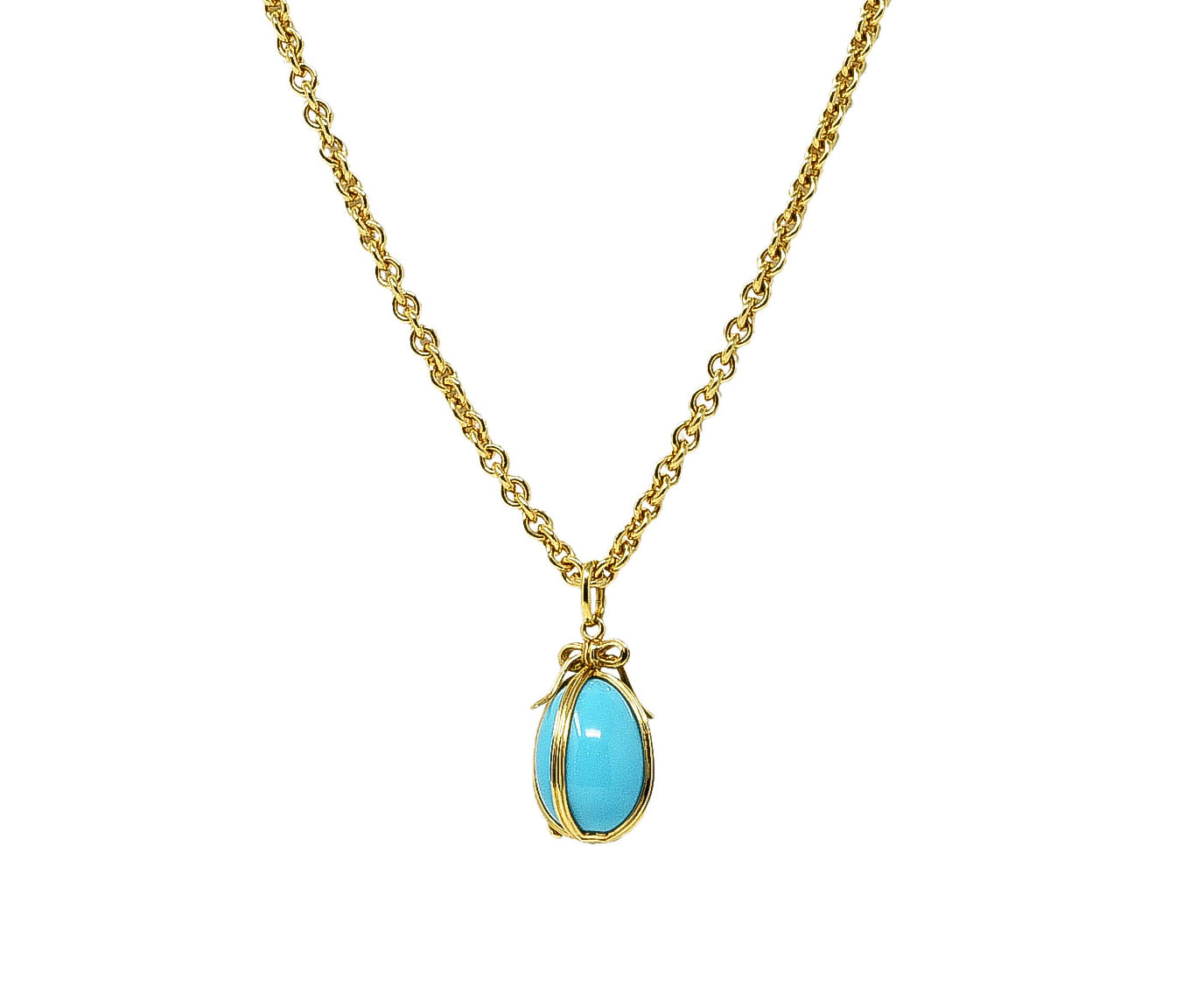 Jean Schlumberger Tiffany & Co. Late 1970's Turquoise 18 Karat Yellow Gold Egg Vintage Pendant Necklace Wilson's Estate Jewelry