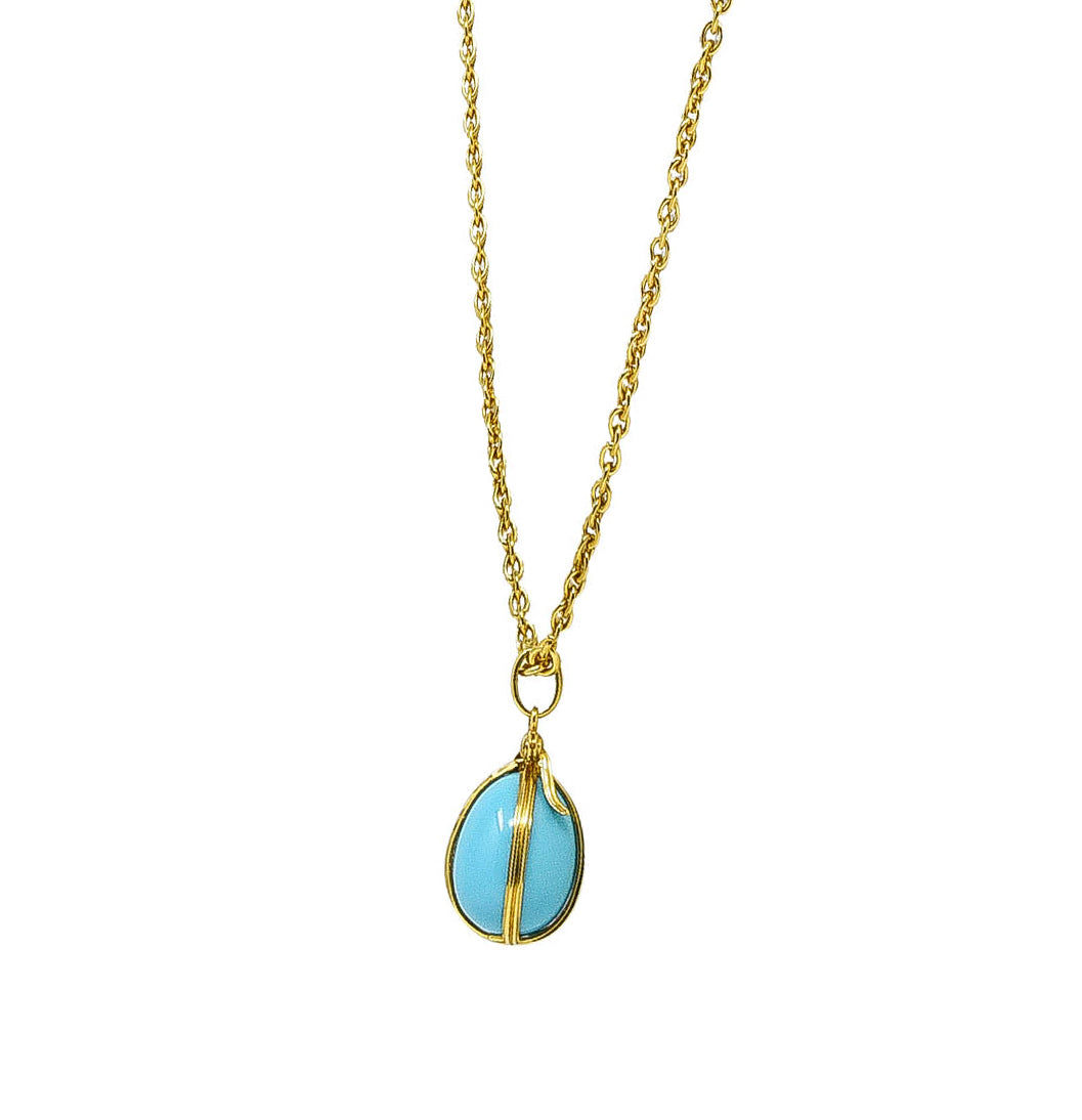 Jean Schlumberger Tiffany & Co. Late 1970's Turquoise 18 Karat Yellow Gold Egg Vintage Pendant Necklace Wilson's Estate Jewelry