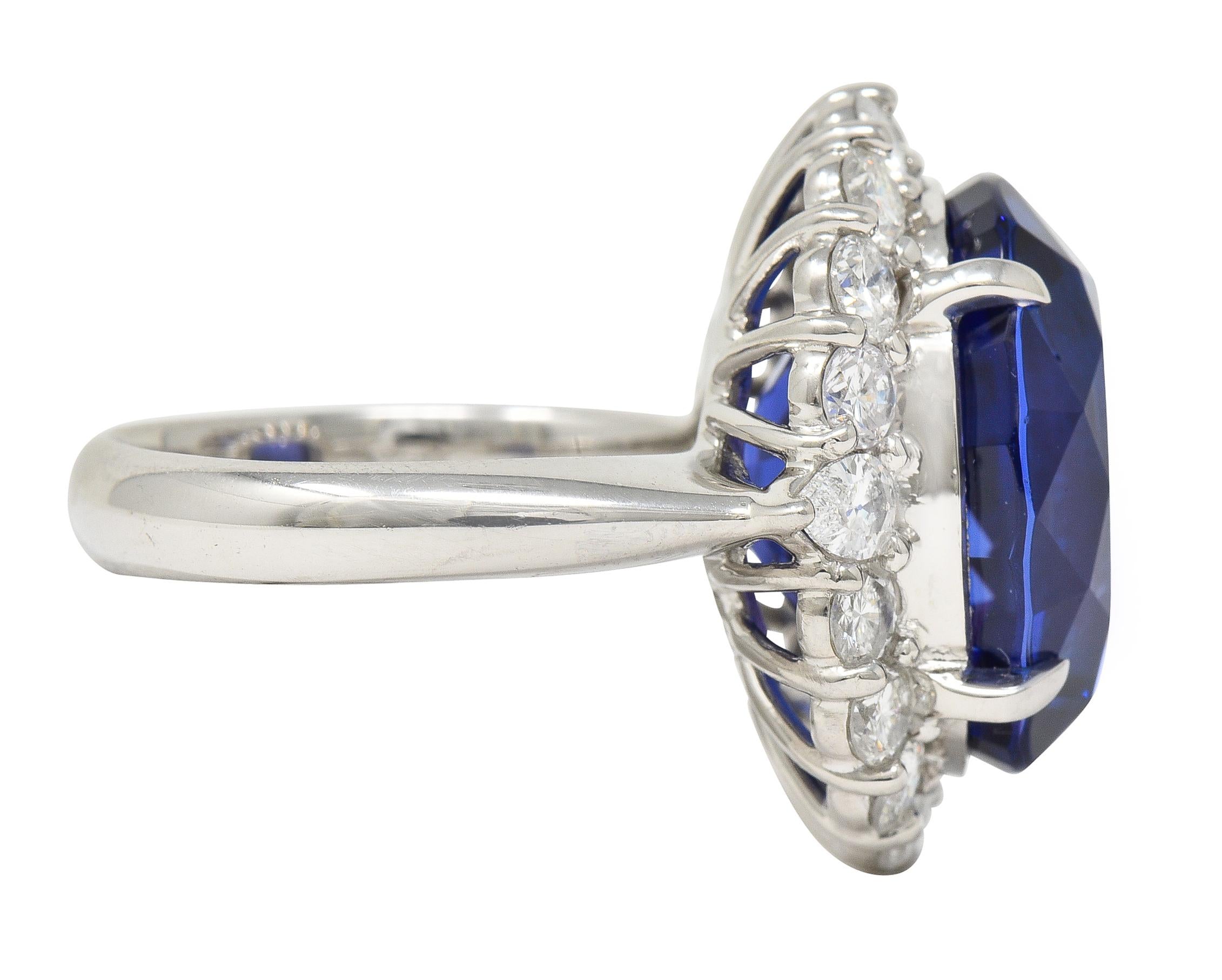 Contemporary 19.45 CTW Tanzanite Diamond Platinum Halo Ring