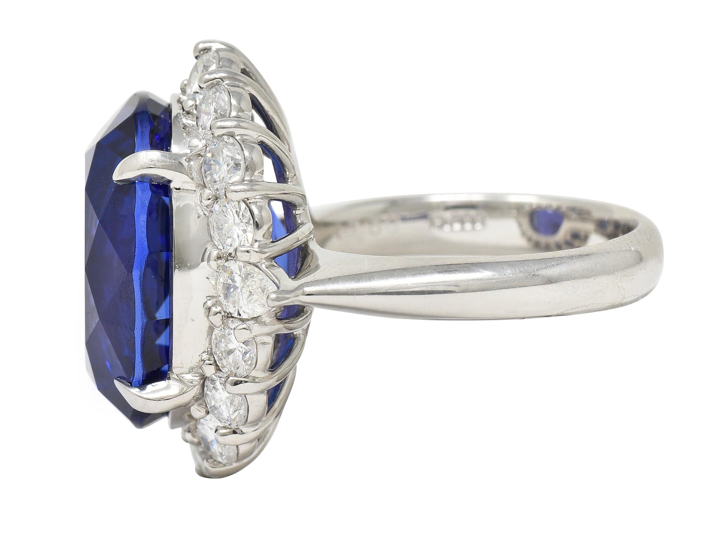 Contemporary 19.45 CTW Tanzanite Diamond Platinum Halo Ring