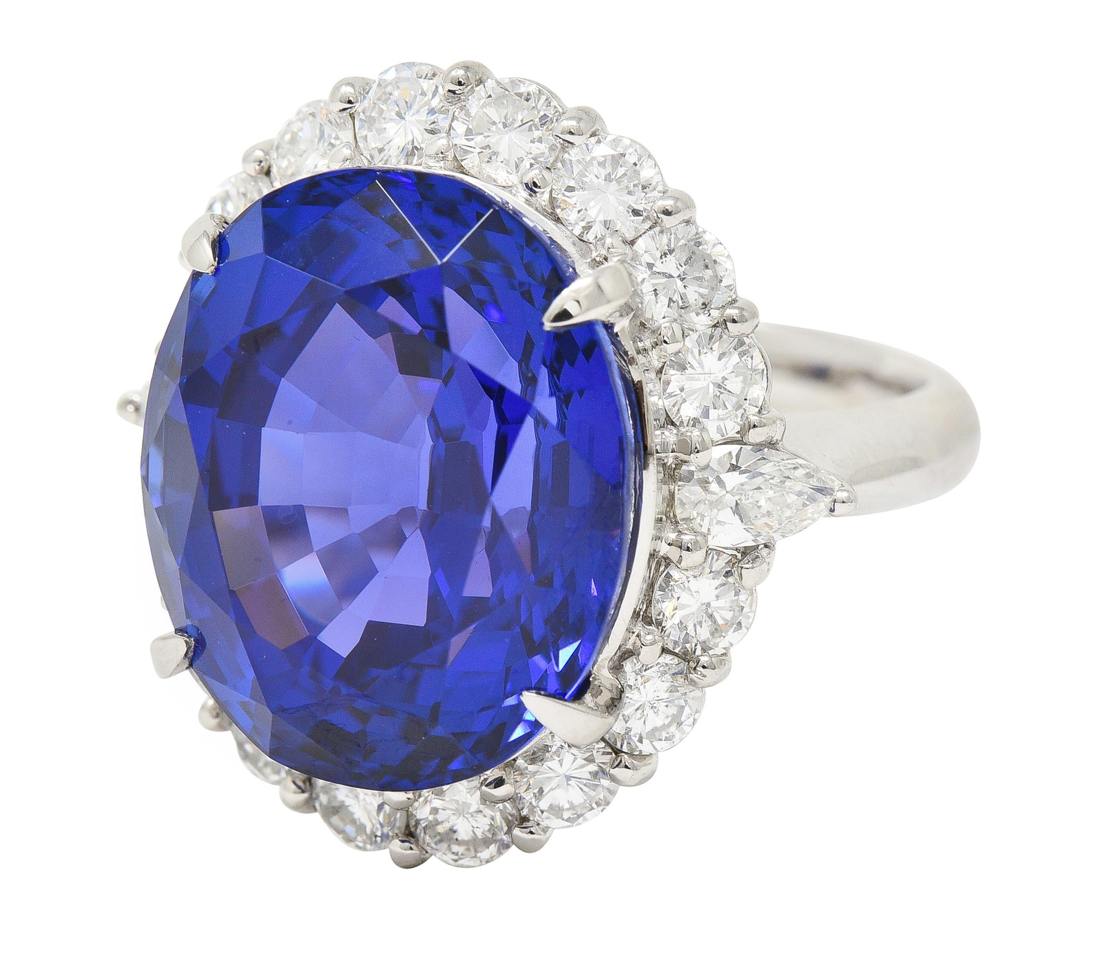 Contemporary 19.45 CTW Tanzanite Diamond Platinum Halo Ring