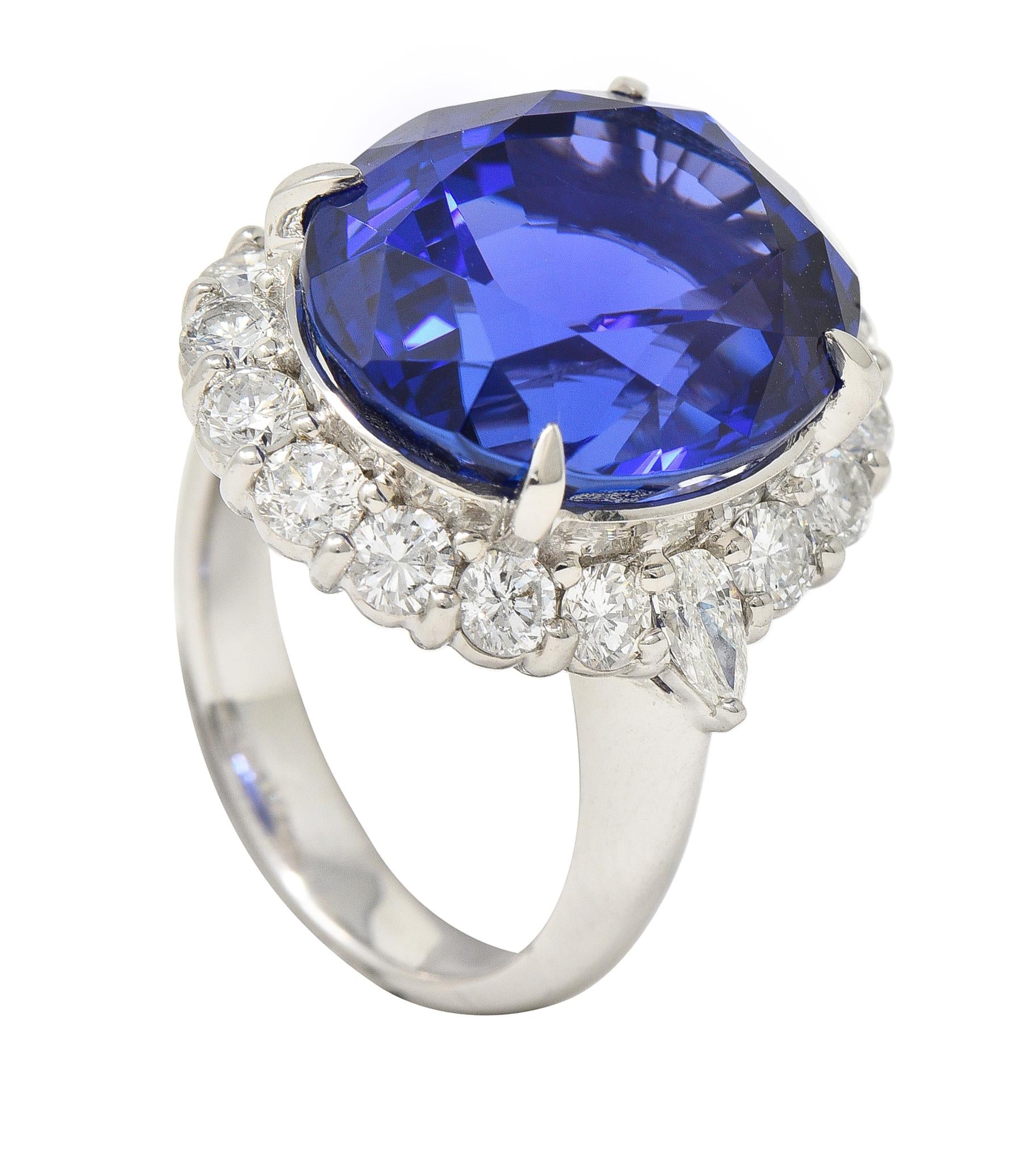 Contemporary 19.45 CTW Tanzanite Diamond Platinum Halo Ring