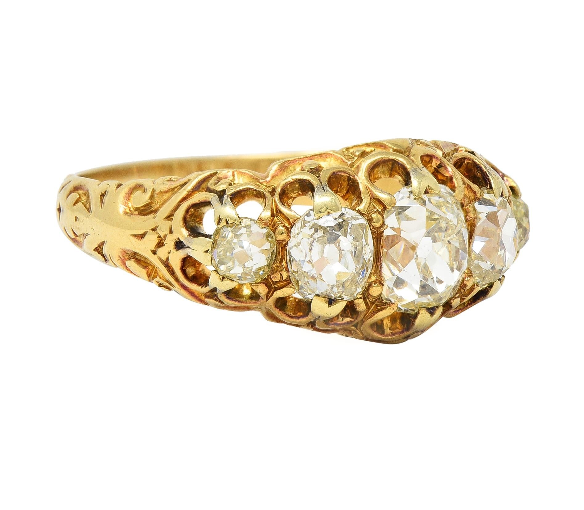 Victorian 1.98 CTW Old Mine Cut Diamond 14 Karat Gold Five Stone Band Ring