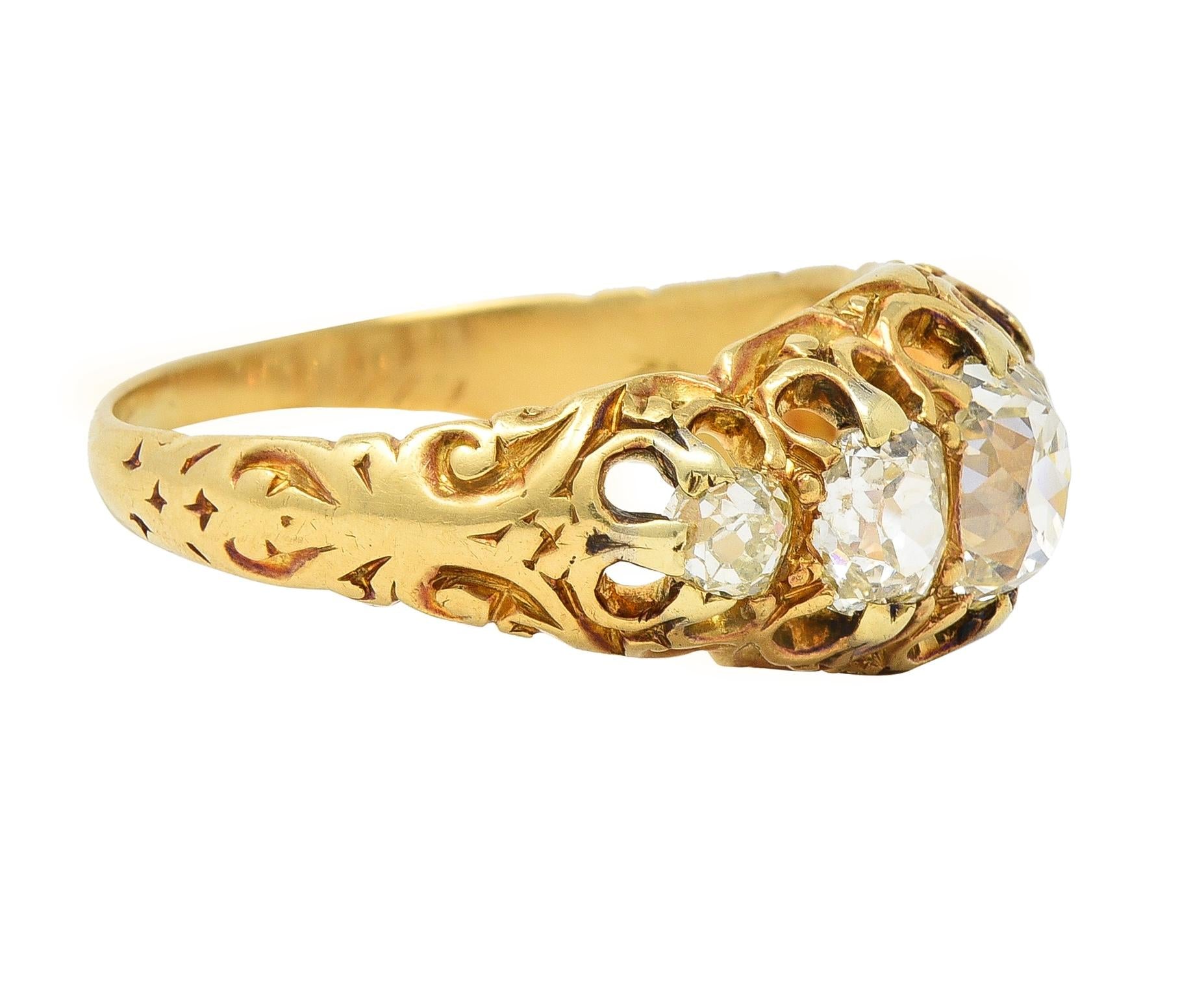 Victorian 1.98 CTW Old Mine Cut Diamond 14 Karat Gold Five Stone Band Ring