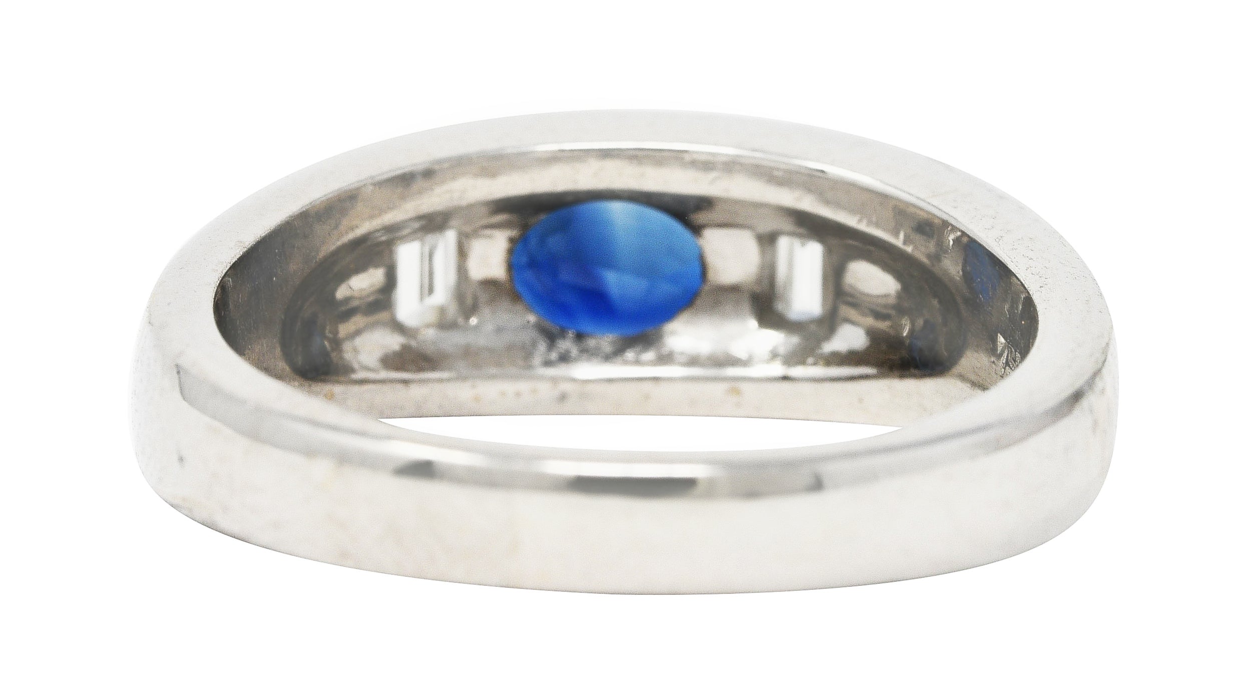 Contemporary 1.50 CTW Sapphire Diamond 18 Karat White Gold Men's Gypsy Ring Wilson's Estate Jewelry