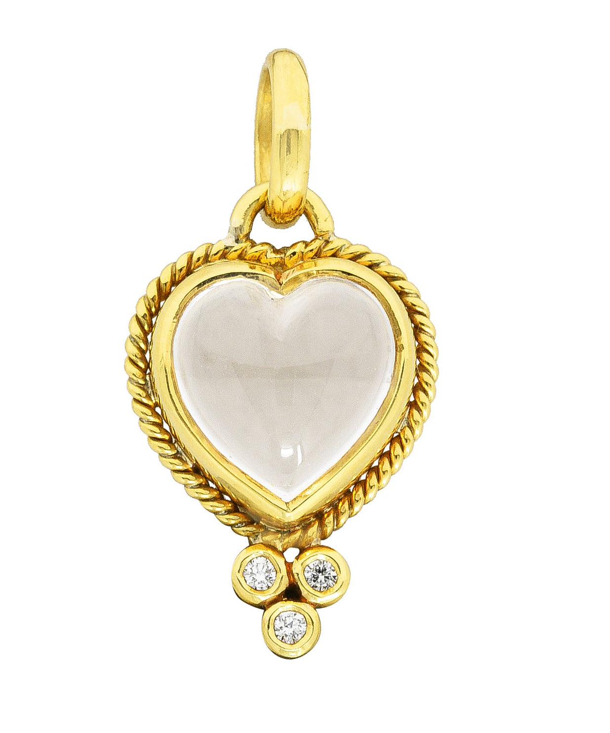 Temple St. Claire Contemporary Moonstone Cabochon Diamond 18 Karat Yellow Gold Heart Pendant Charm Wilson's Estate Jewelry