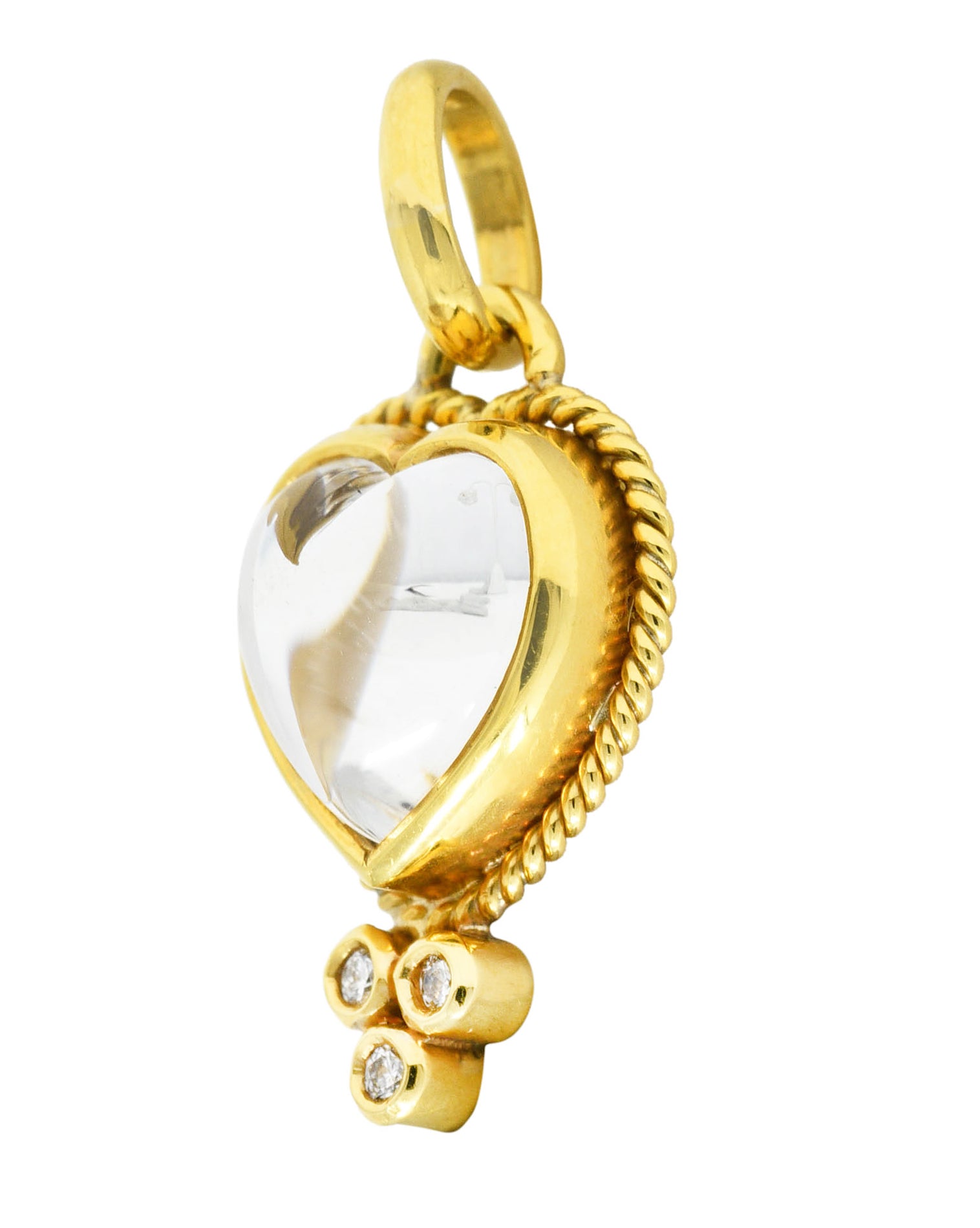 Temple St. Claire Contemporary Moonstone Cabochon Diamond 18 Karat Yellow Gold Heart Pendant Charm Wilson's Estate Jewelry