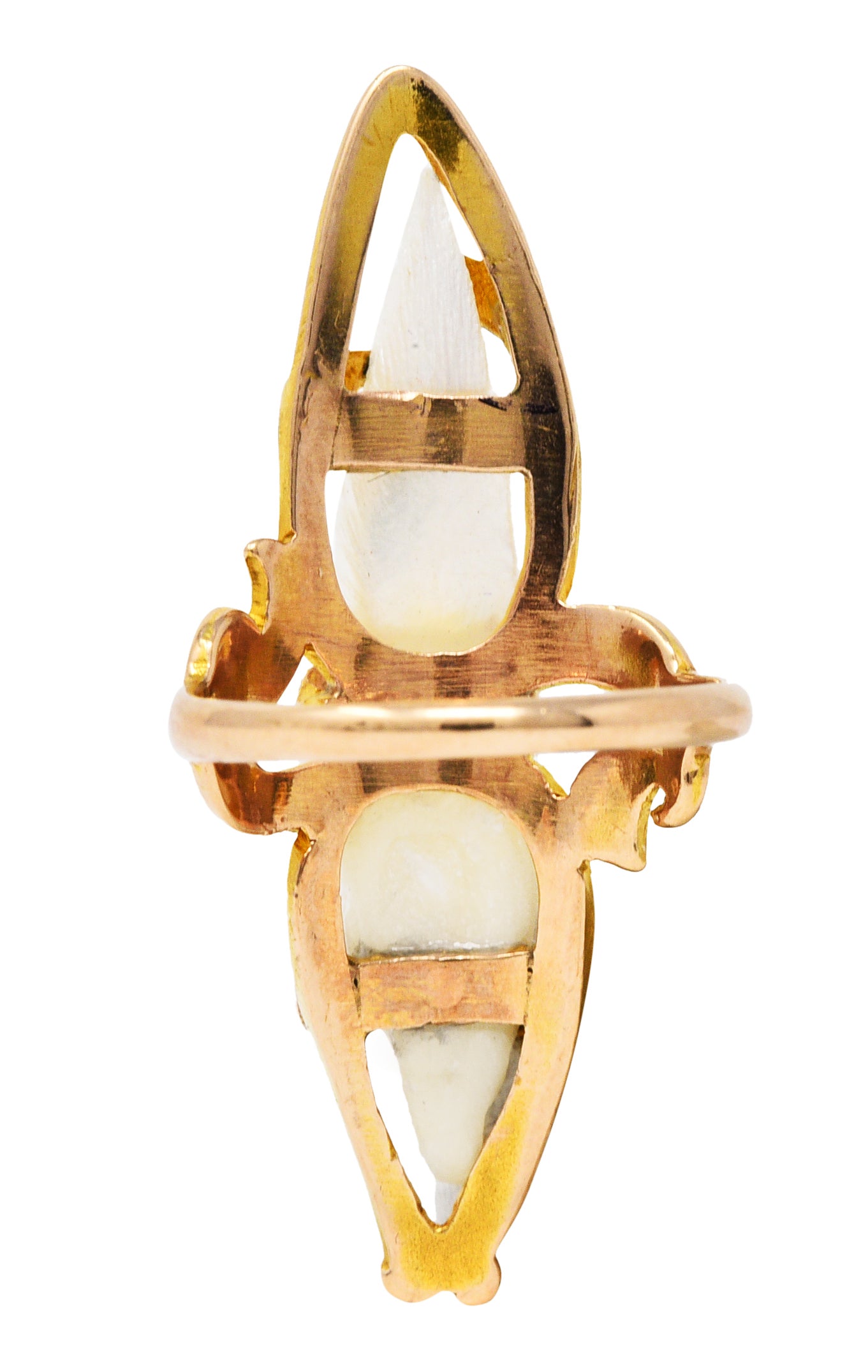 Arts & Crafts Baroque Pearl 14 Karat Gold Navette RingRing - Wilson's Estate Jewelry