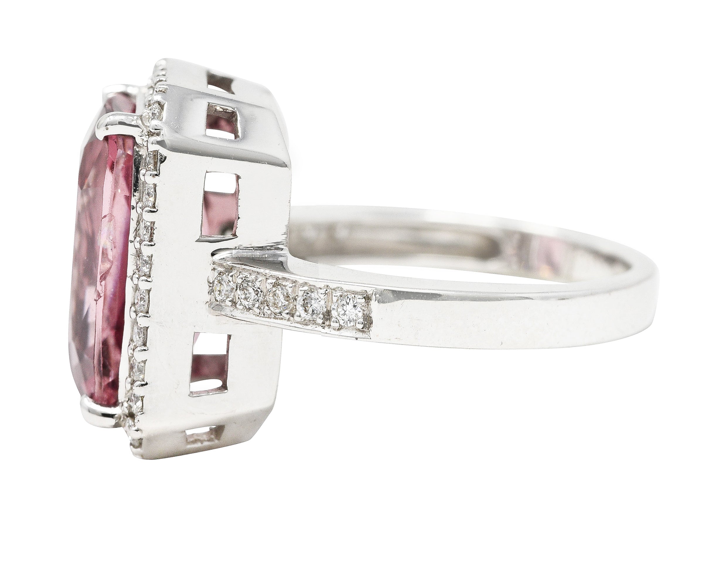 6.52 CTW Cushion Cut Spinel Diamond 18 Karat White Gold Halo Cocktail Ring Wilson's Estate Jewelry