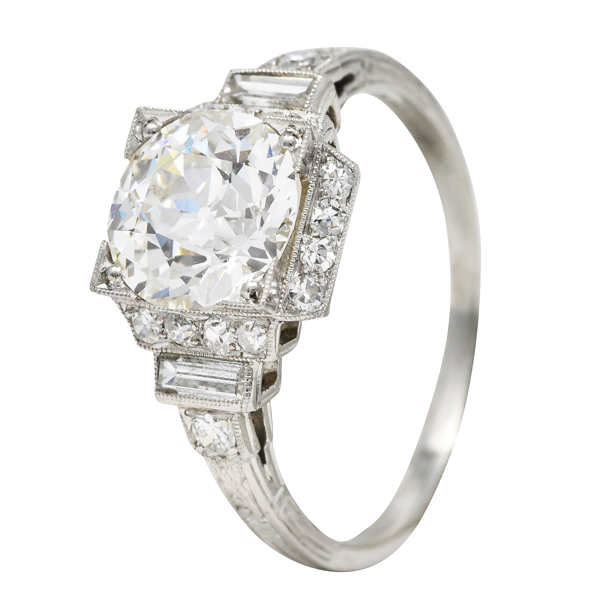 Art Deco 2.50 CTW Old European Diamond Platinum Engagement Ring GIA Wilson's Estate Jewelry