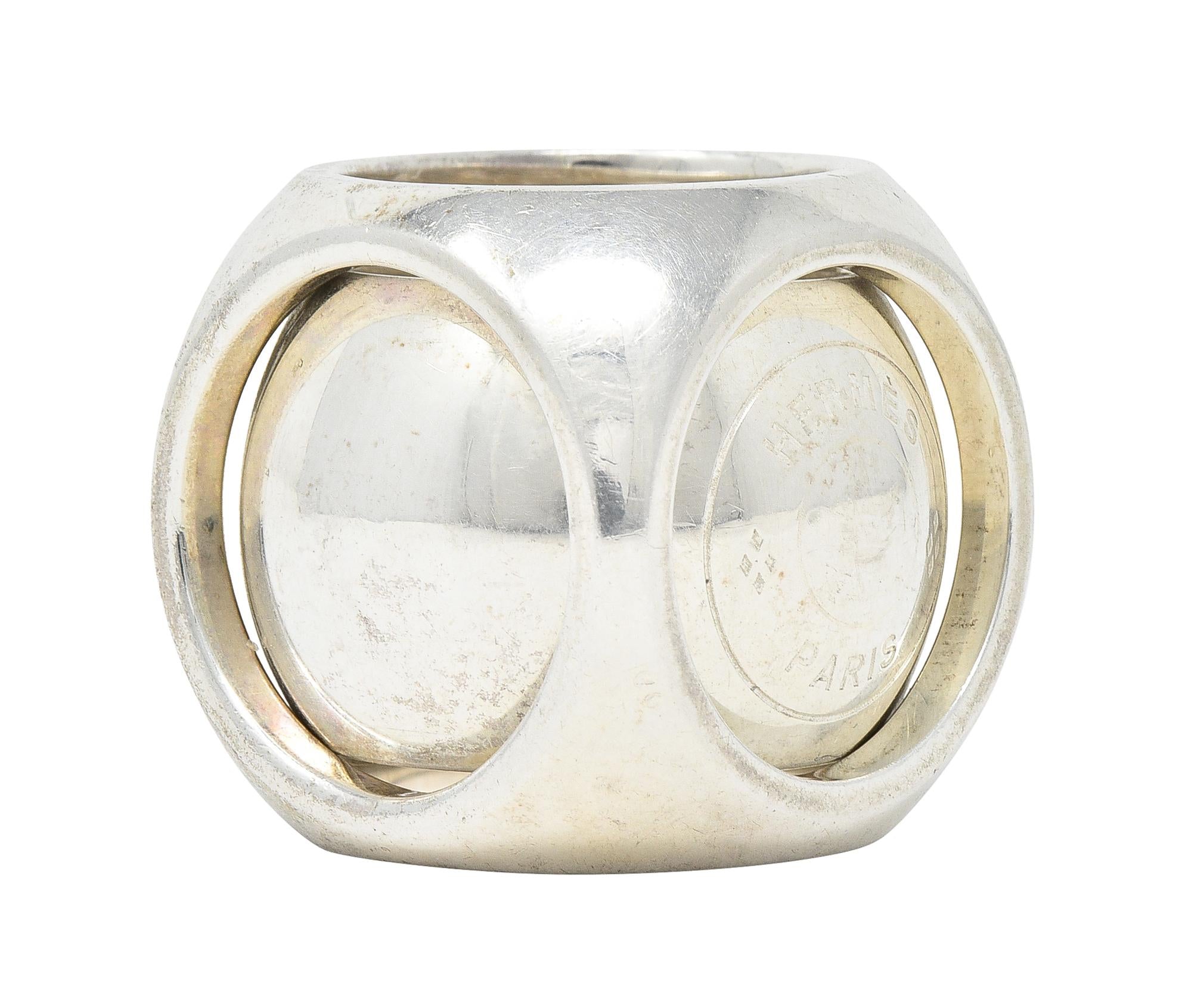 Hermés Paris Modernist Sterling Silver Spinning Cube Vintage Ring