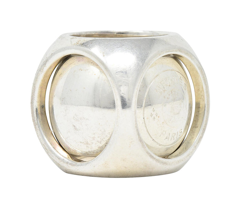 Hermés Paris Modernist Sterling Silver Spinning Cube Vintage Ring