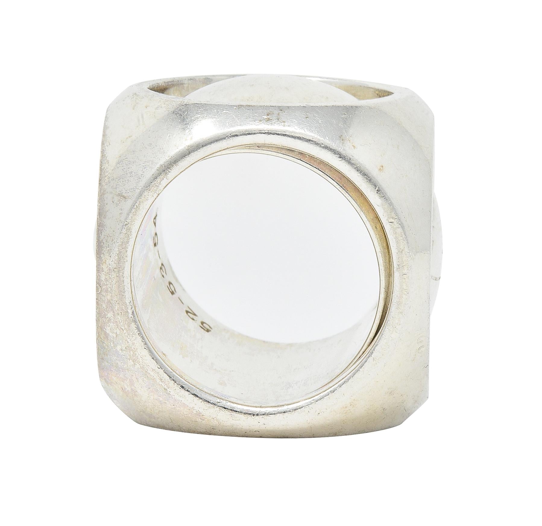 Hermés Paris Modernist Sterling Silver Spinning Cube Vintage Ring