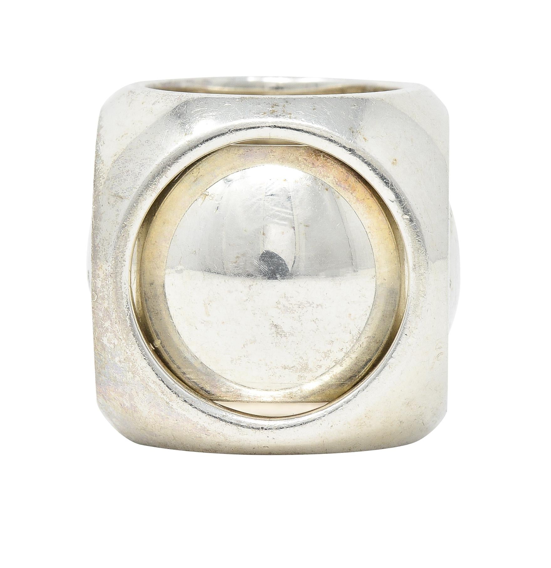 Hermés Paris Modernist Sterling Silver Spinning Cube Vintage Ring