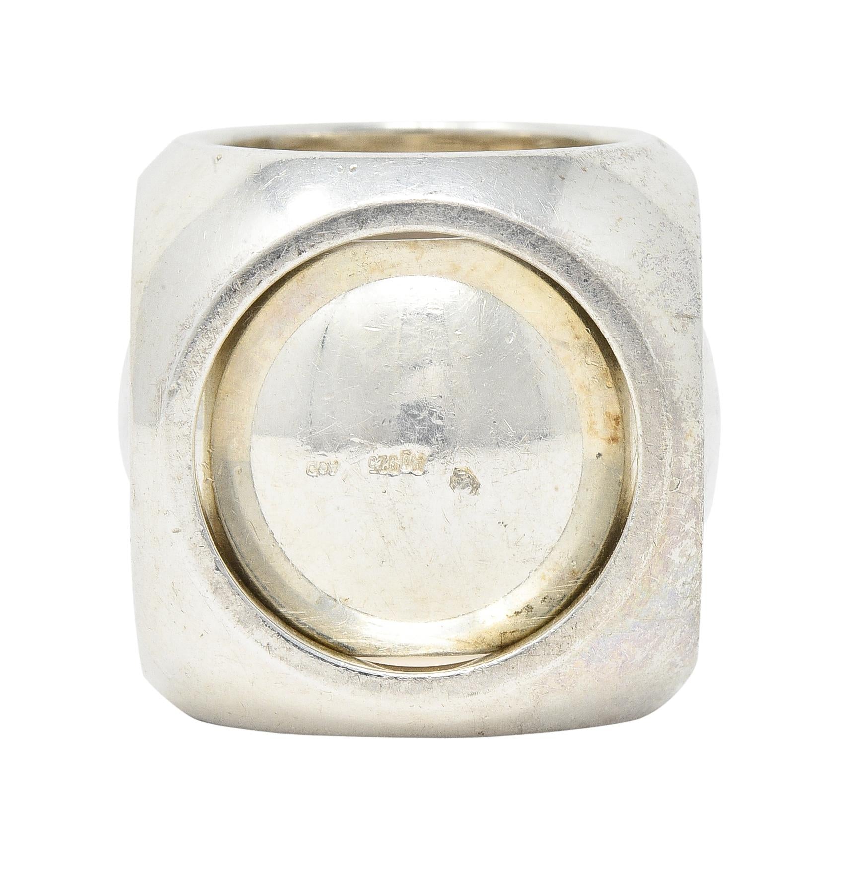 Hermés Paris Modernist Sterling Silver Spinning Cube Vintage Ring