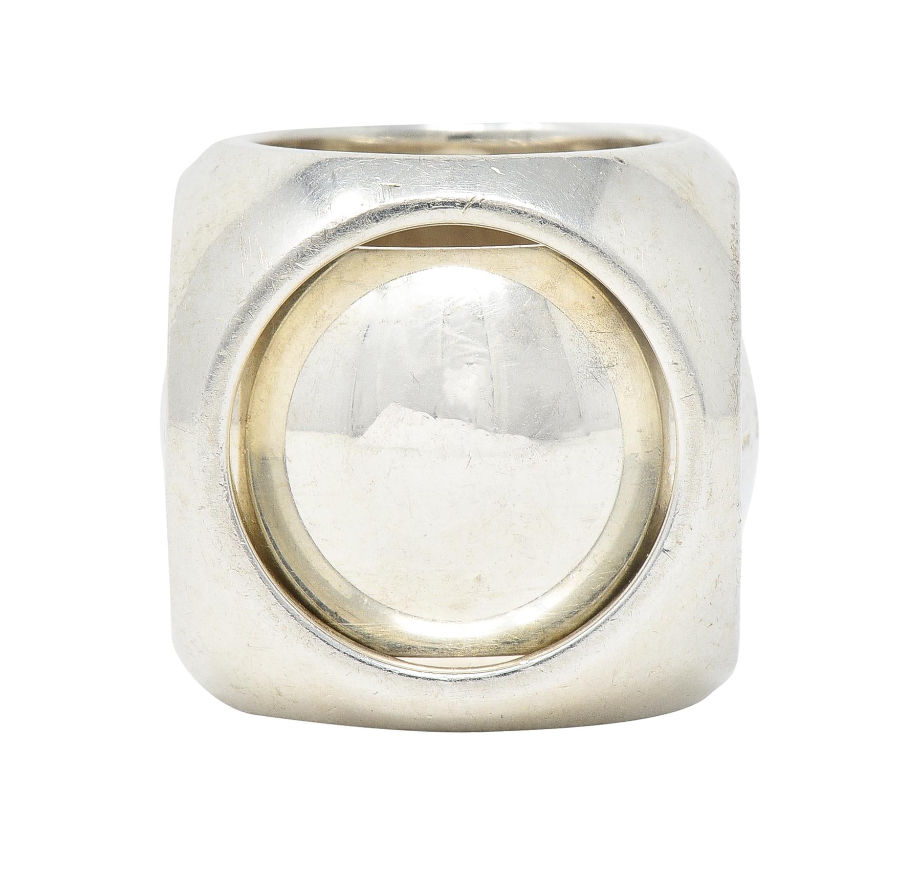 Hermés Paris Modernist Sterling Silver Spinning Cube Vintage Ring