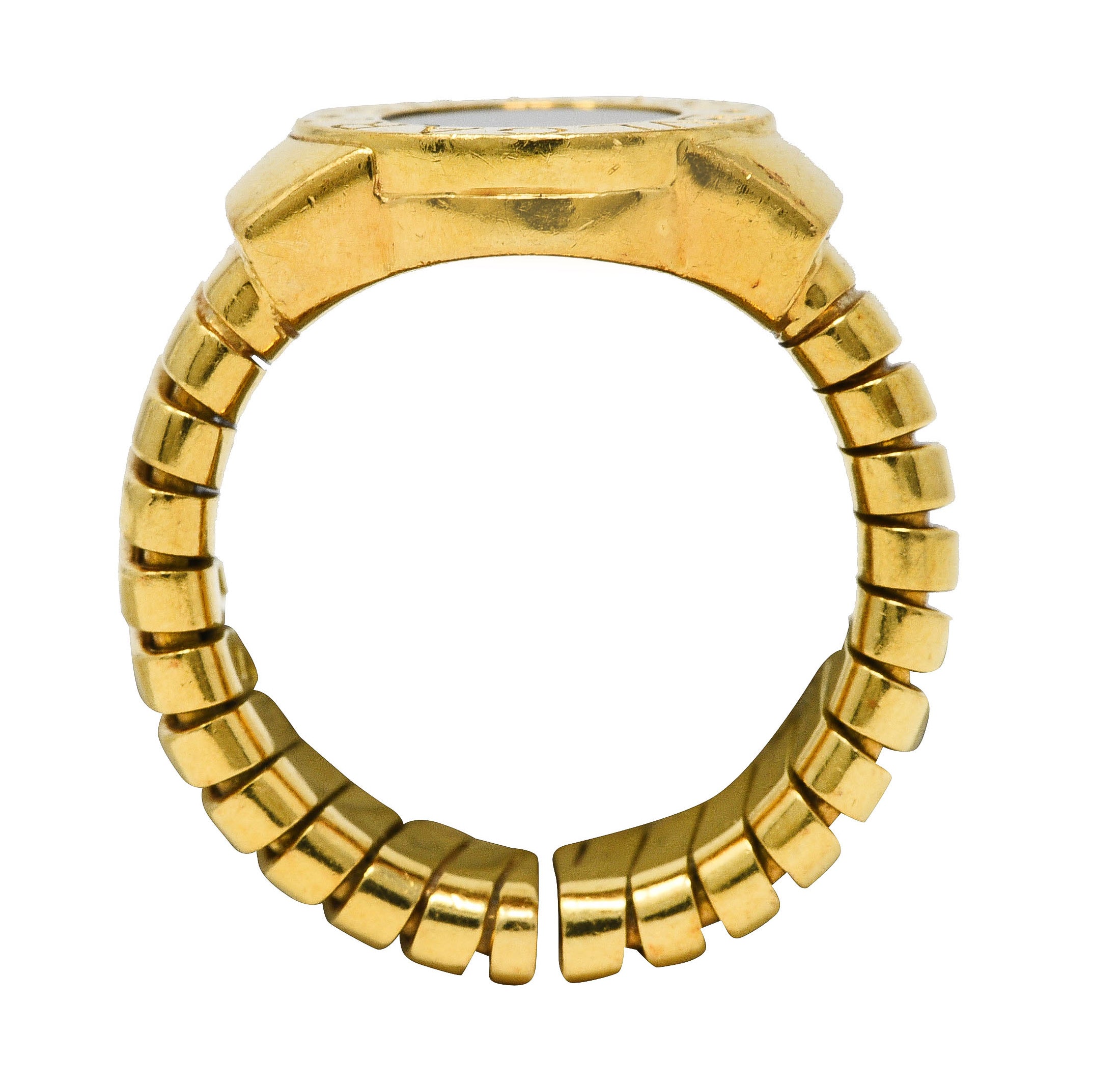 Bulgari Onyx 18 Karat Yellow Gold Tubogas Vintage Ring Wilson's Estate Jewelry