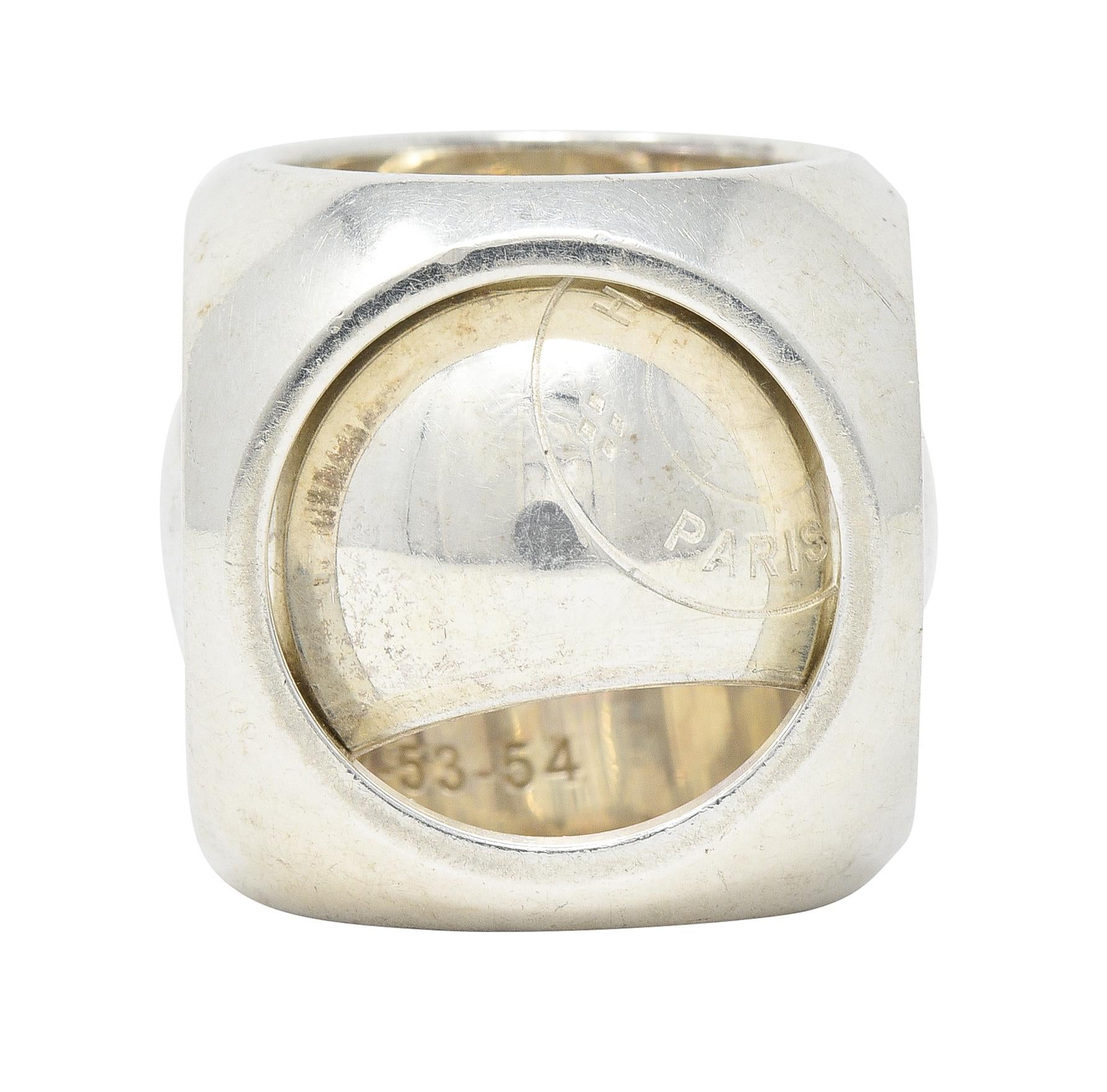 Hermés Paris Modernist Sterling Silver Spinning Cube Vintage Ring