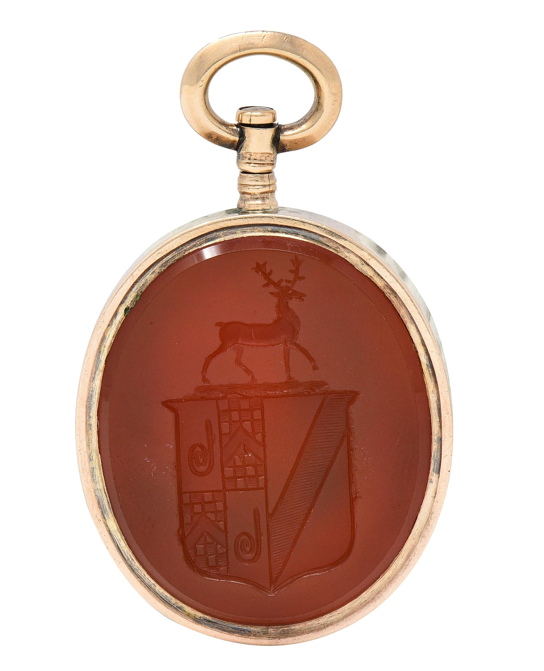 Victorian Carnelian Enamel Micro-Mosaic 14 Karat Gold Intaglio Eagle Pendant