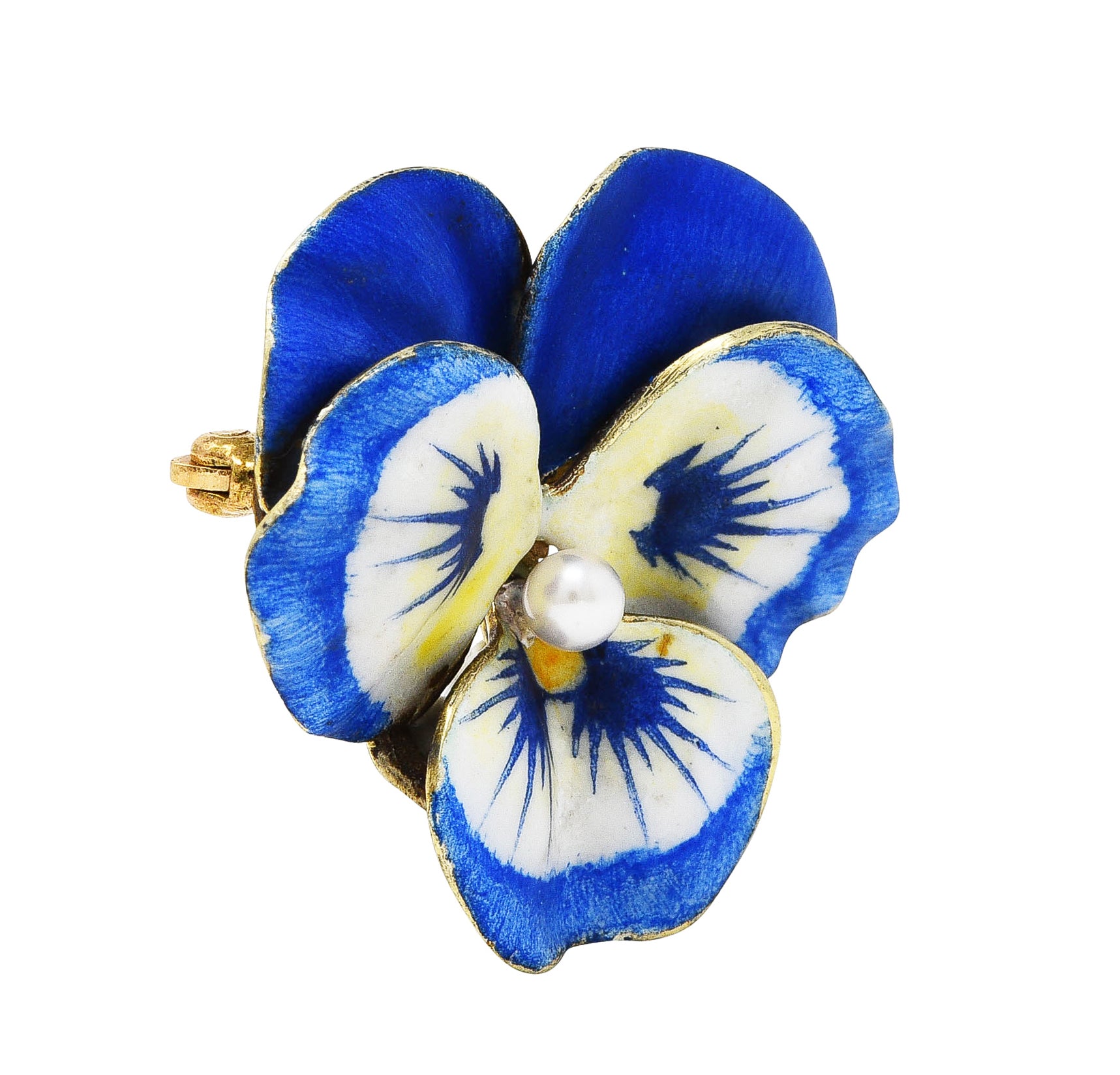 1950's Mid-Century Enamel Pearl 14 Karat Yellow Gold Pansy Pendant BroochBrooches & Lapel Pins - Wilson's Estate Jewelry