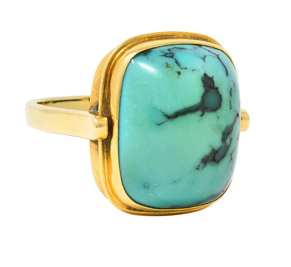 Modernist Turquoise Cabochon 14 Karat Yellow Gold Vintage Signet Ring