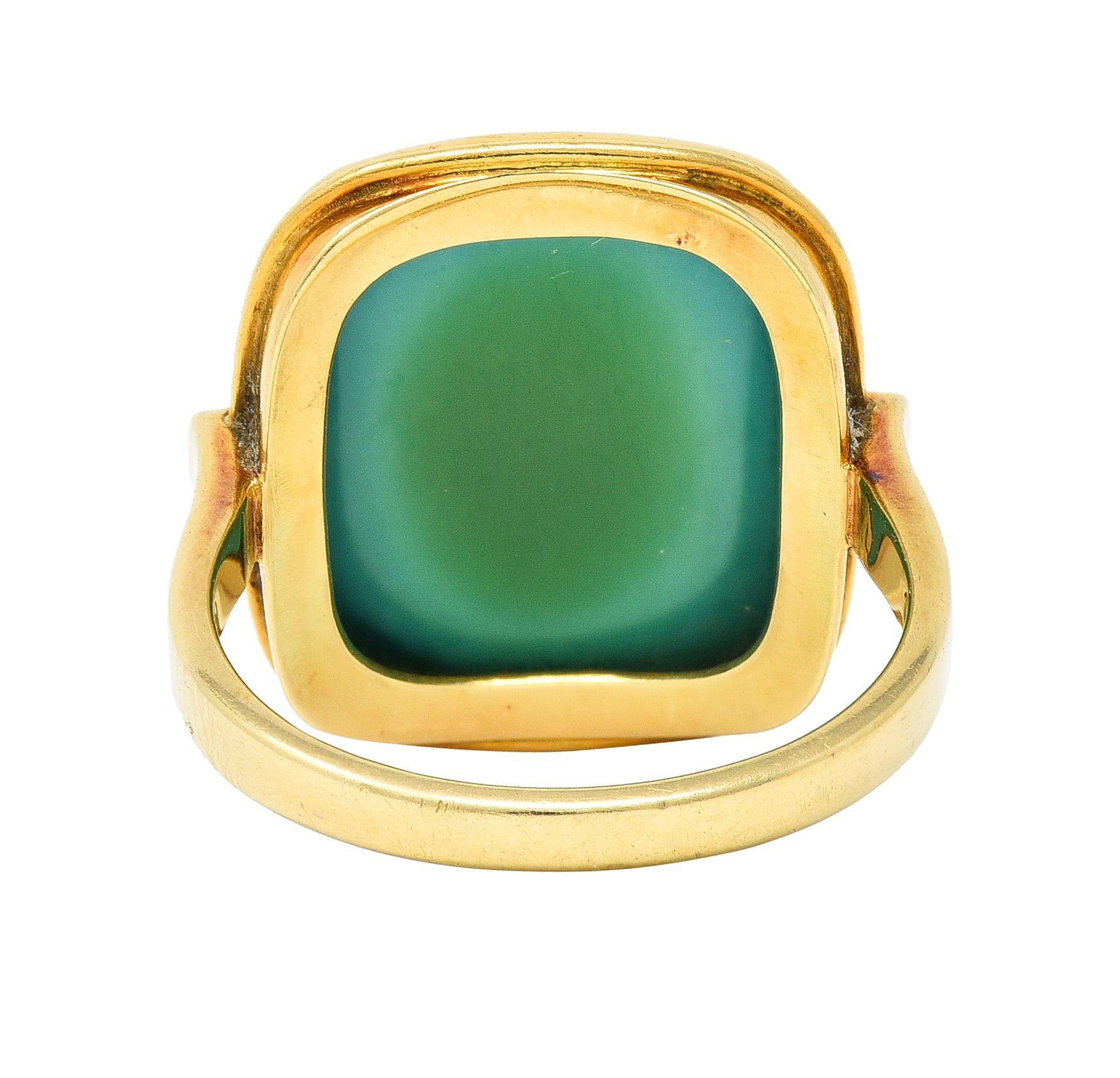 Modernist Turquoise Cabochon 14 Karat Yellow Gold Vintage Signet Ring